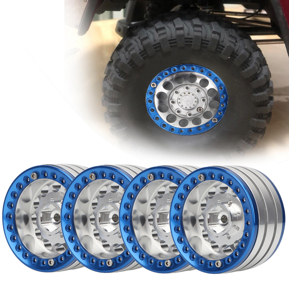 4 Stück 1,9 Zoll Aluminium Beadlock-felgen Und Naben Für Scx10 1/10 Rc Crawler-car (silberblau)