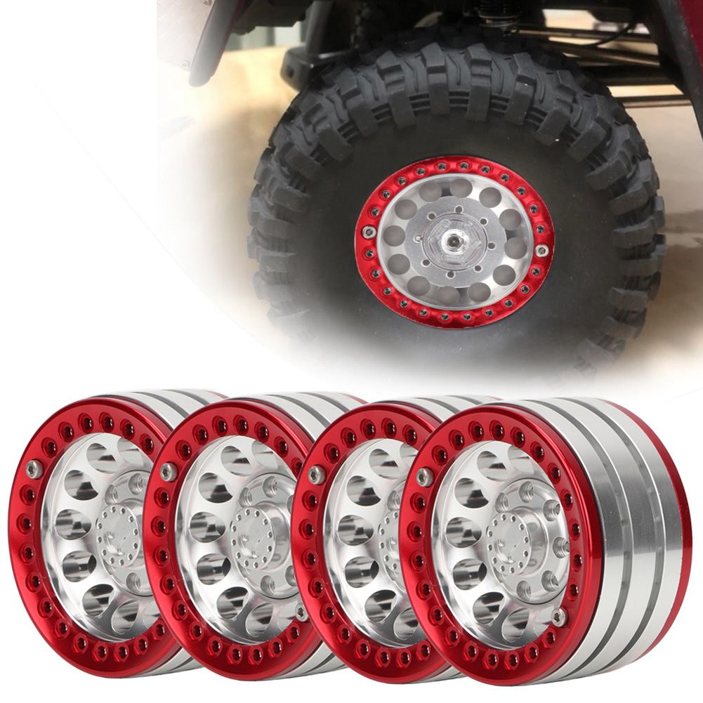 Stück 1,9 Zoll Aluminium Beadlock-felgen Und Naben Für Scx10 1/10 Rc Crawler-car (silber/rot)
