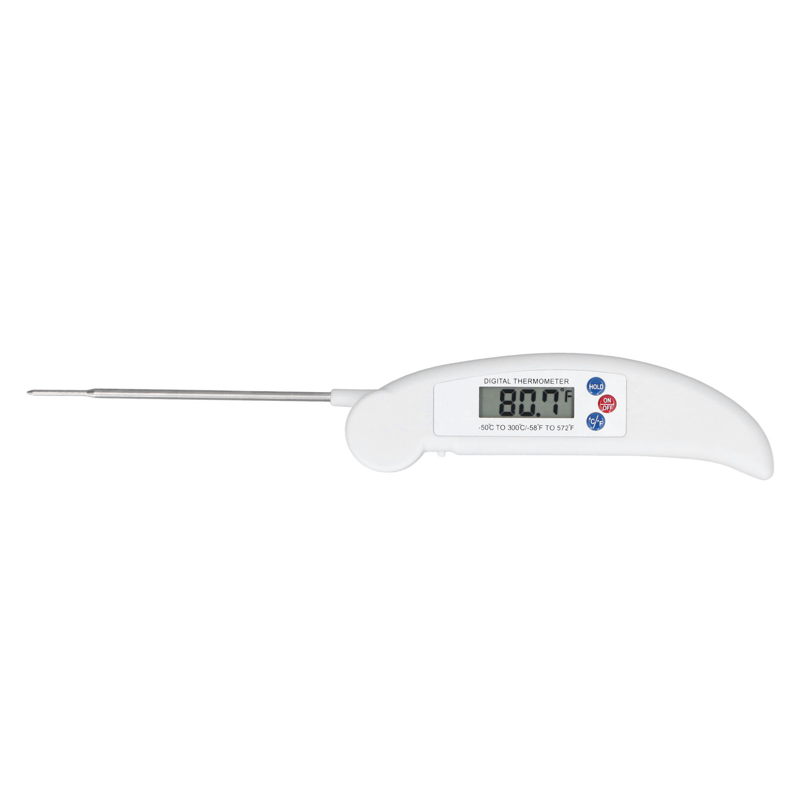 Schnelles Digitales Lebensmittelthermometer Mit Faltbarer Sonde, Weiß, Zur Messung Der Fleischtemperatur.
