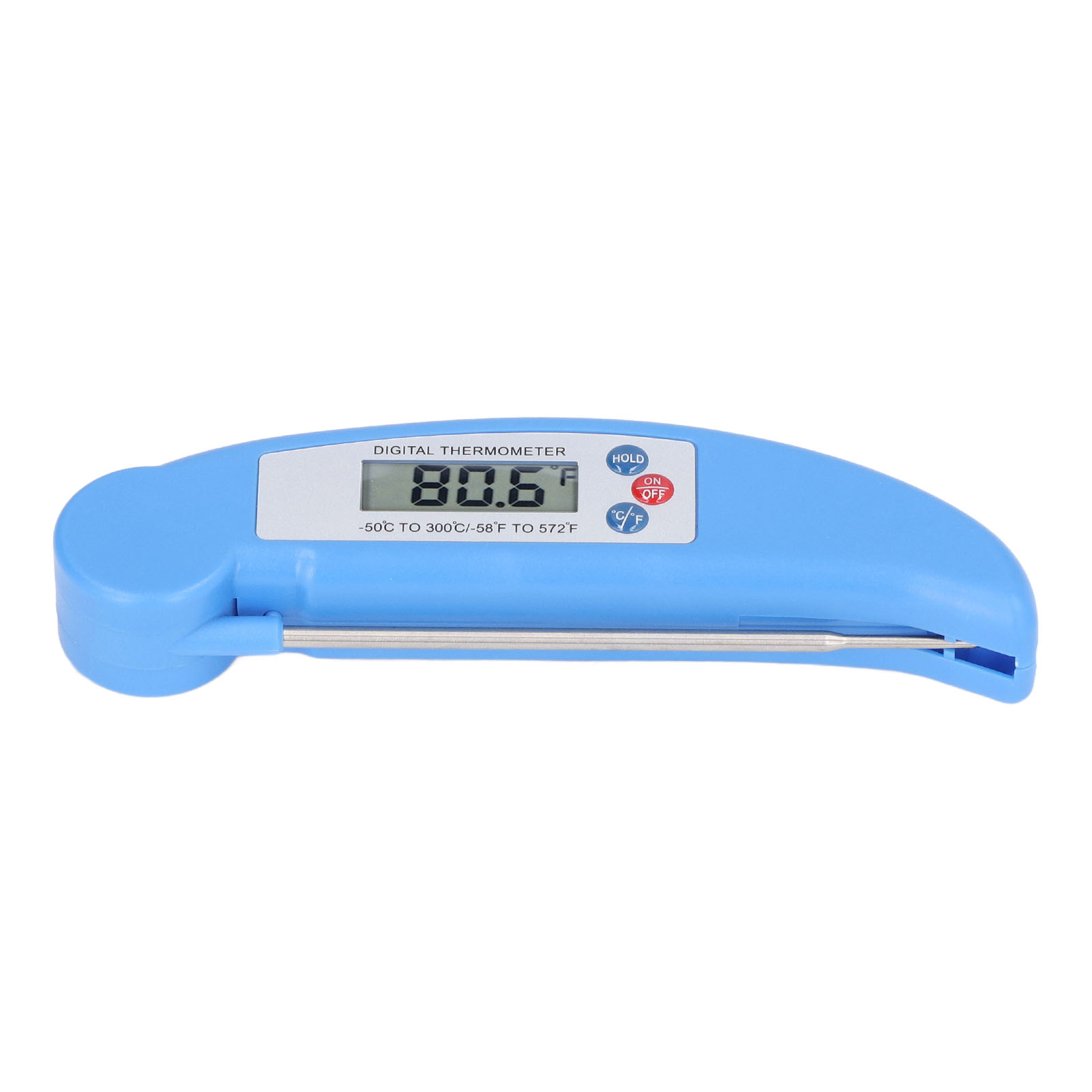 Schnelles Digitales Lebensmittelthermometer Mit Faltbarer Sonde Zum Kochen Und Messen Der Fleischtemperatur (blau).