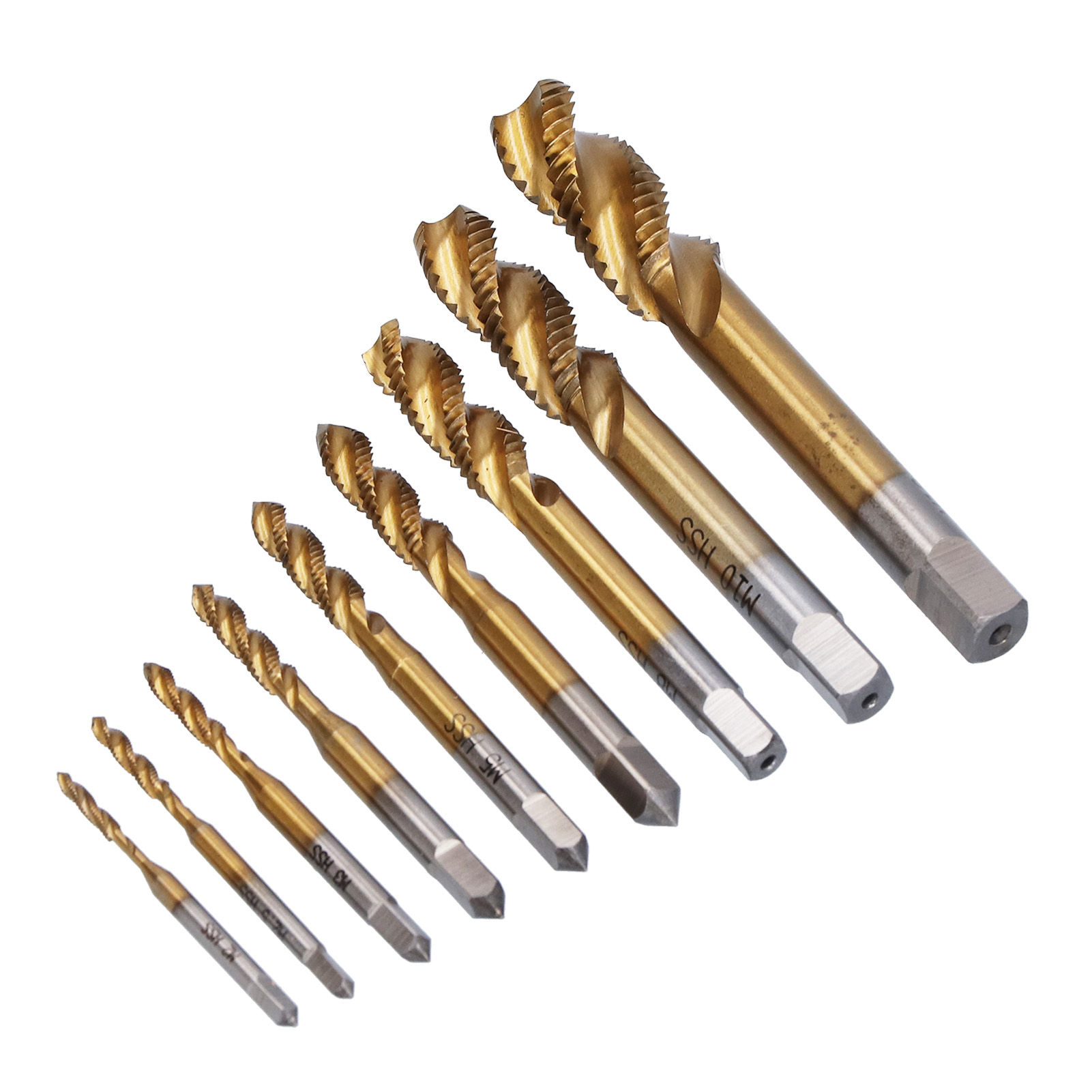 Spiralnut-gewindebohrer-set, Ti-beschichtet, Hss, Gewindeschneiden, Handwerkzeug, Hardware, 9 Größen M2–m12