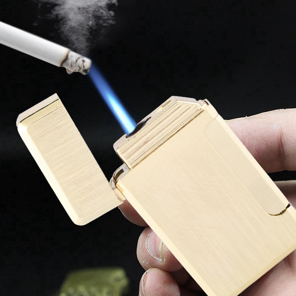 Windfestes, Gerades Feuerzeug Für Männer, Isqueiro-feuerzeug, Öl- Und Gasfeuerzeug, Drahtzeichnung, Gold