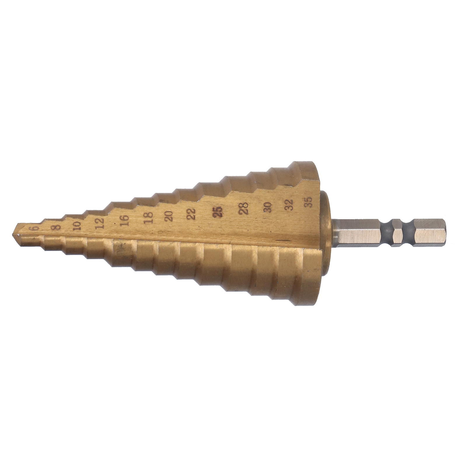 Stufenbohrer Mit Titanbeschichtung, 118° Pagodenkegel, Hss-reibwerkzeug, 1/4"-sechskantgriff, 6–35 Mm