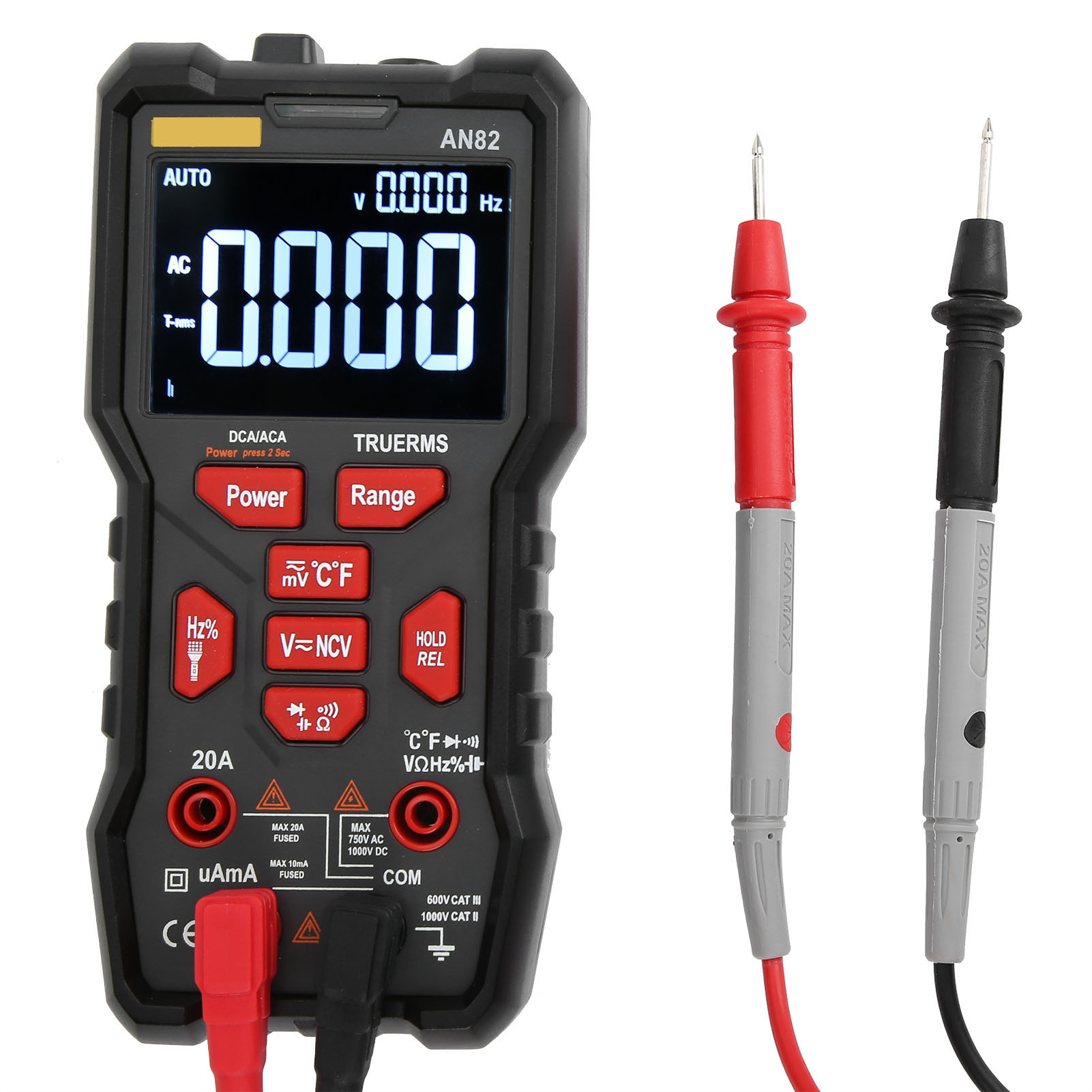 An82 Digitalmultimeter, Intelligenter Ac/dc-spannungs-, Strom-, Frequenz- Und Widerstandsmesser, Schwarz