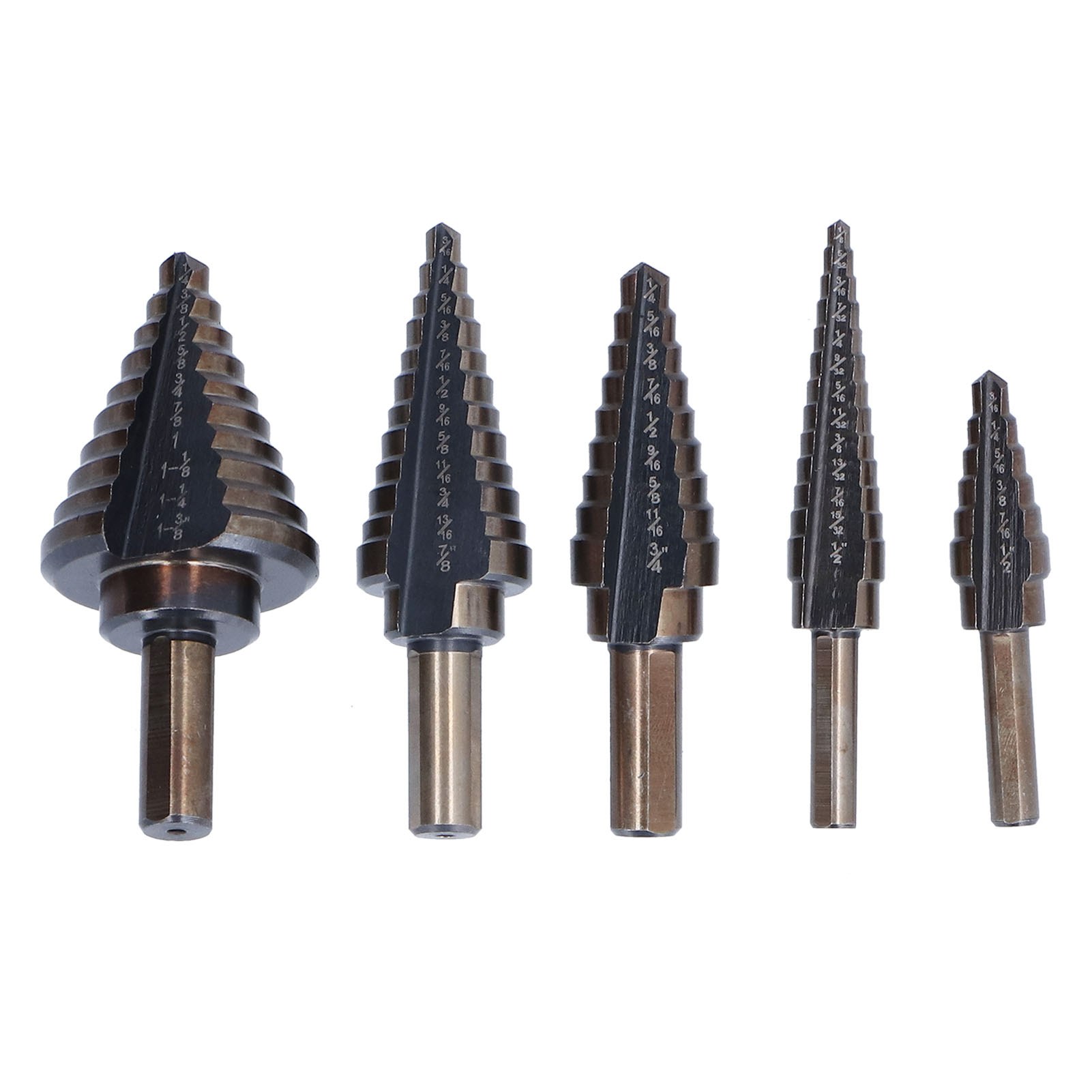 5-teiliges Stufenbohrer-set, Hohe Haltbarkeit, Praktisch, Breites Anwendungsspektrum, Lochbohrwerkzeug, Britisches System