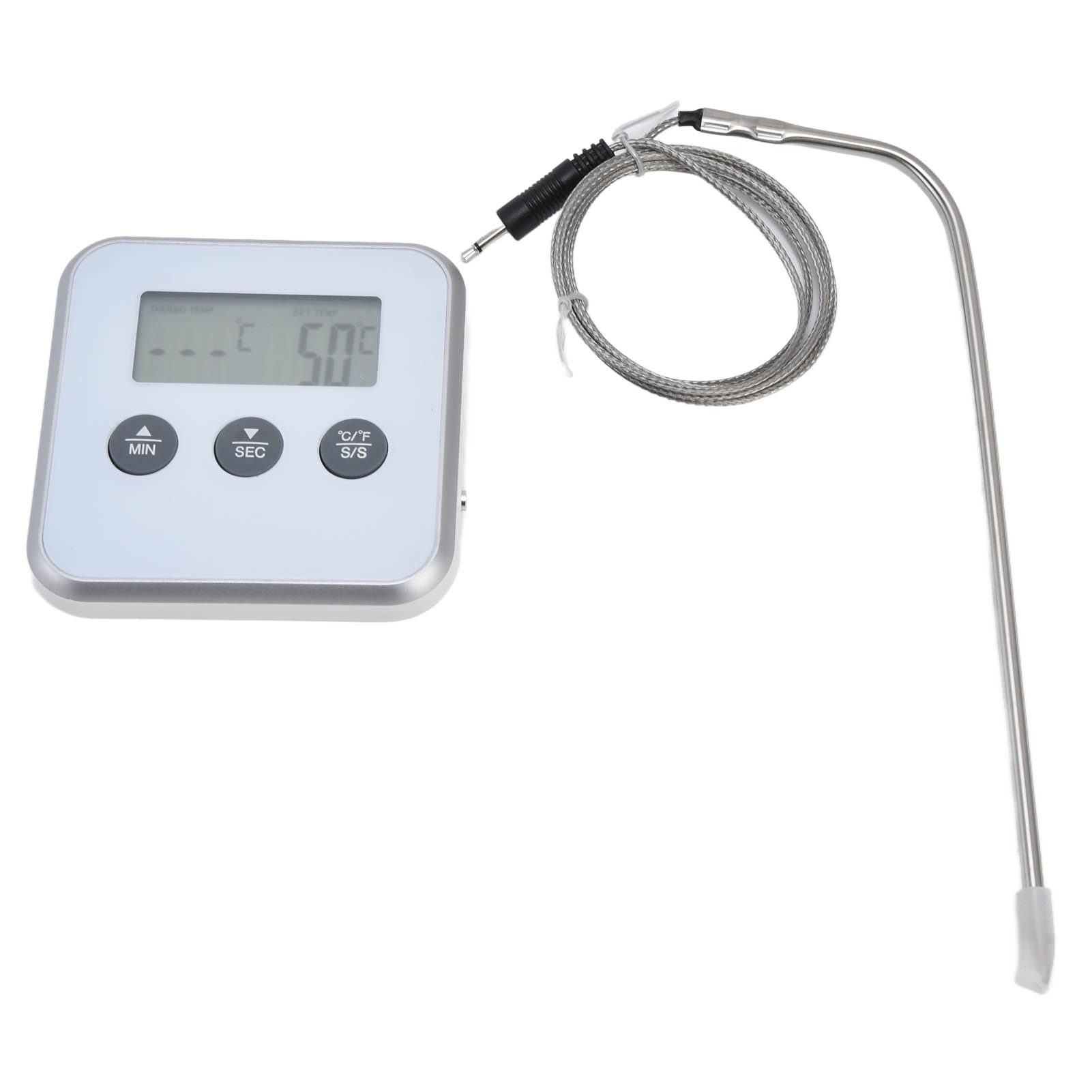 Intelligentes Fleischthermometer Mit 3 Tasten, Digitalem Led-display Und Sonde Zum Kochen, Backen Und Grillen (weiß)