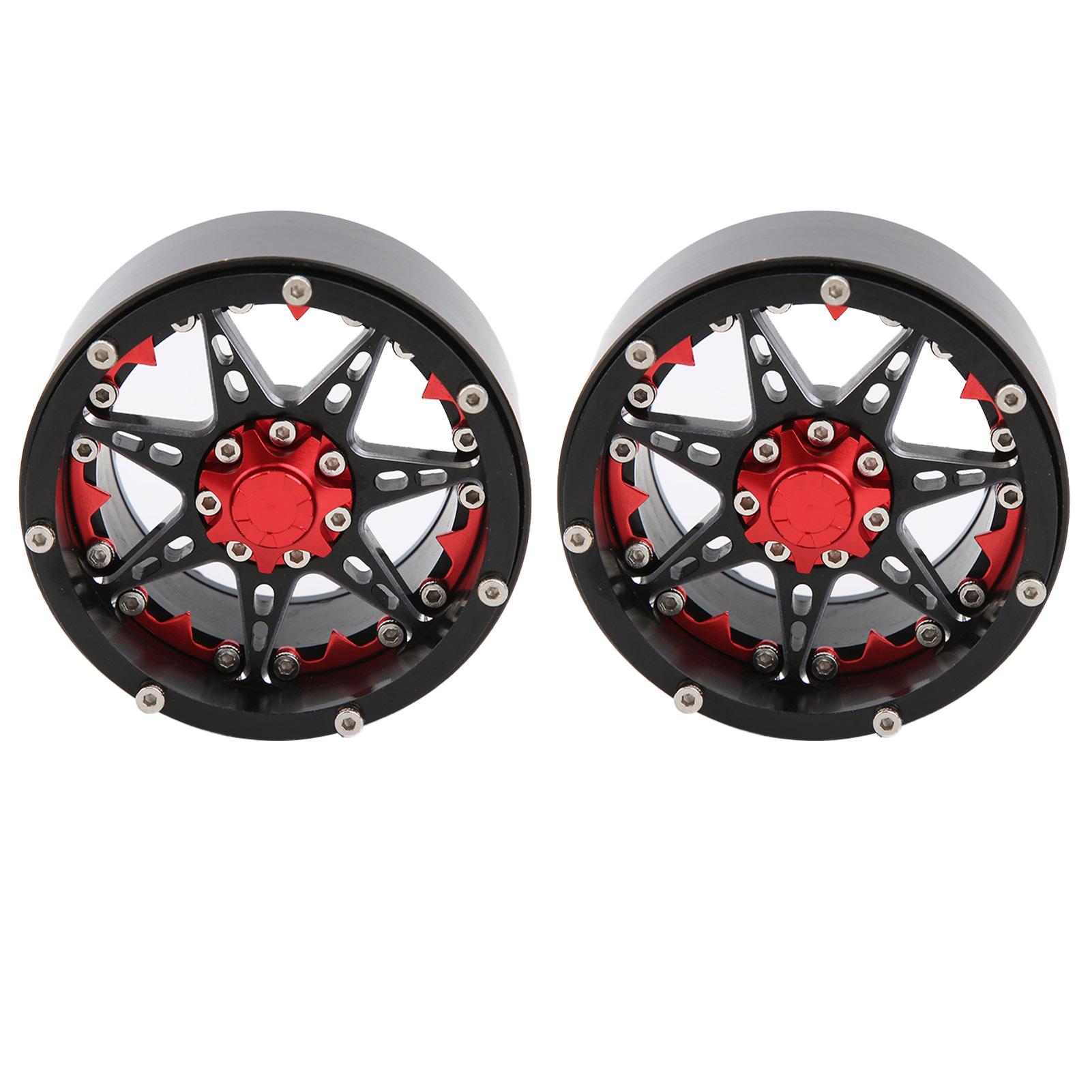 Lot De 2 Jantes Beadlock En Alliage D'Aluminium Pour Voitures Rc Scx10 / Trx4 / Trx6 1/10 (pièces De Rechange, Noir Et Rouge) - Noir Et Rouge