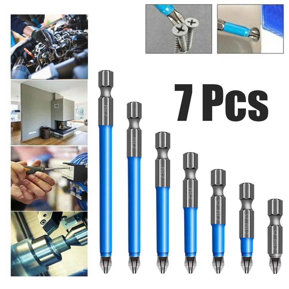 7-teiliges Set Magnetischer Anti-rutsch-bohrer, Magnetische Ph2-schraubendreherbits, Anti-rutsch-kreuzschlitz-schraubendreherbits (25, 50, 65, 70, 90, 127, 150 Mm)