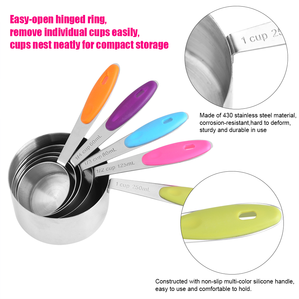 Set Mit 5 Messbechern Aus Edelstahl, Küchenutensilien Für Zucker, Kaffee, Milch, Backzubehör
