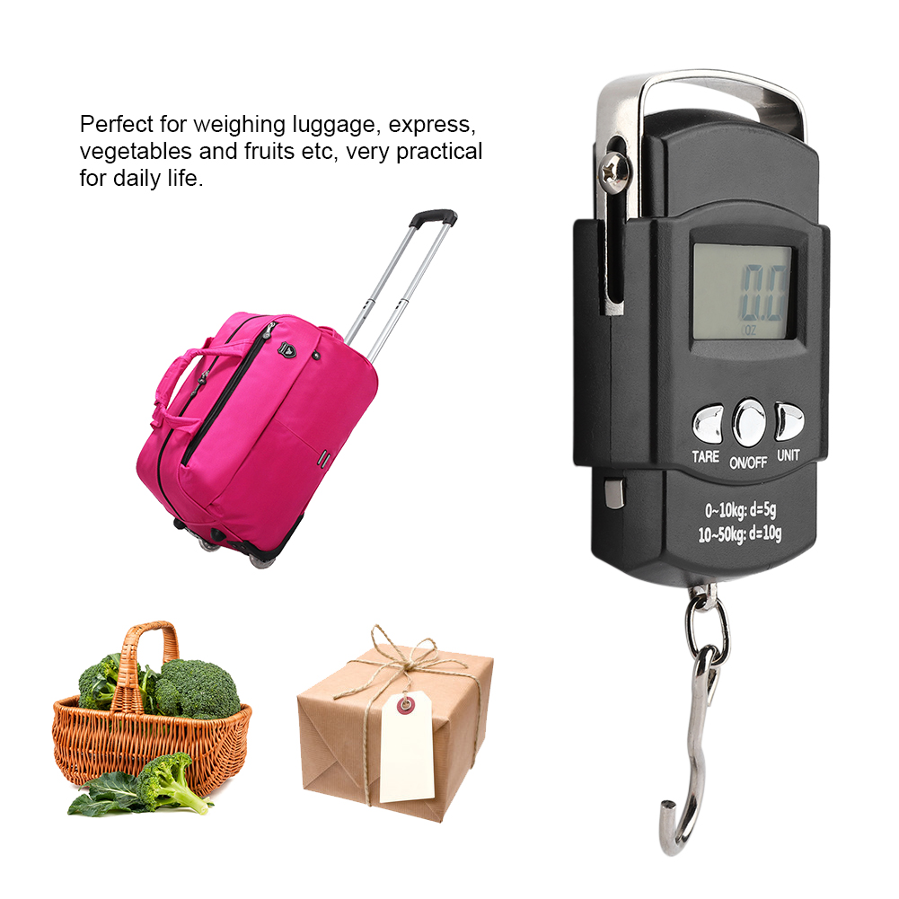 Tragbare Digitale Elektronische Waage 50 Kg/10 G Mit Maßband Und Haken, Lcd-bildschirm, Digitale Reisewaage