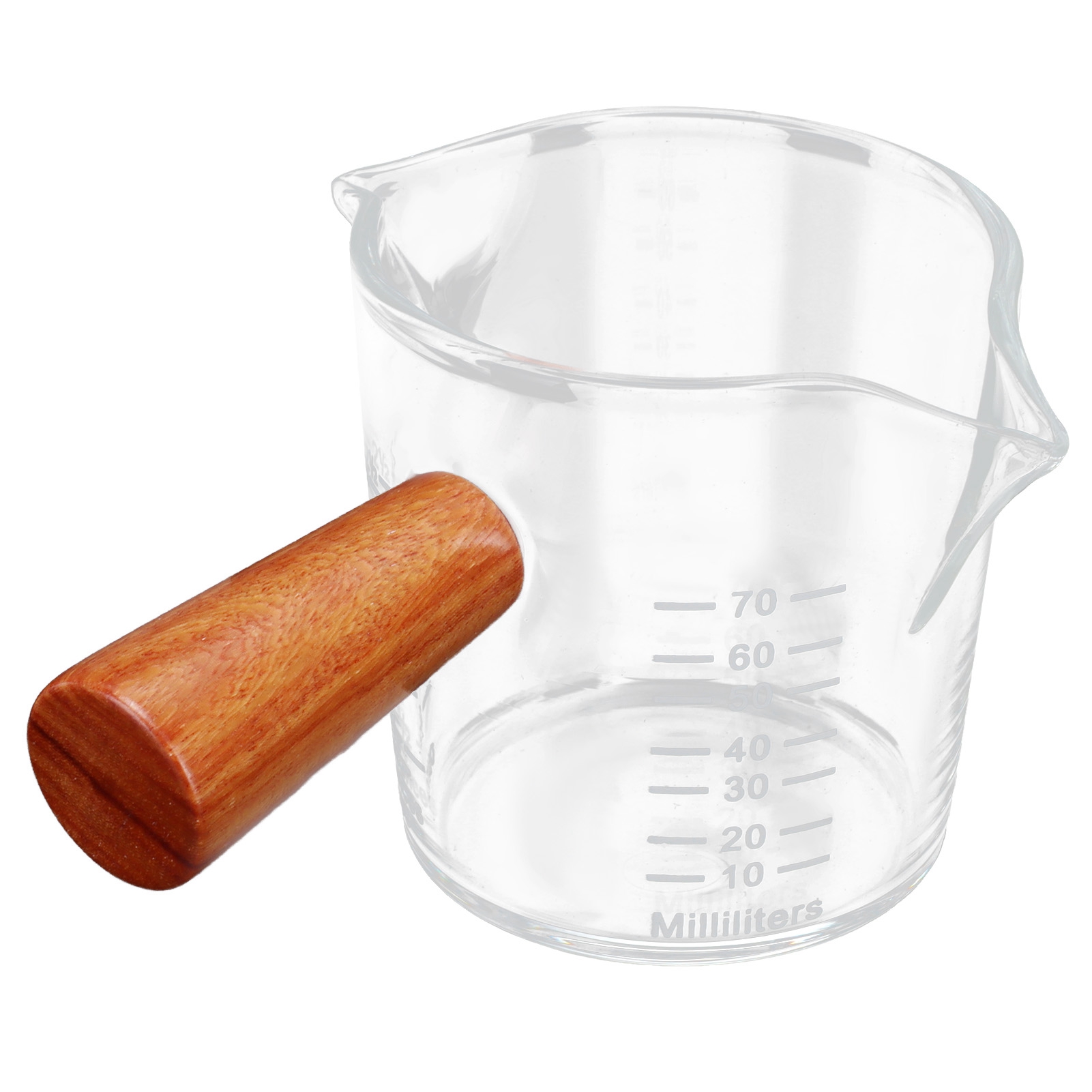 Milchmessbecher Mit Doppelausguss Und Holzgriff Für Kaffee, Messbecher Mit Dickem Boden, Küche & Haushalt