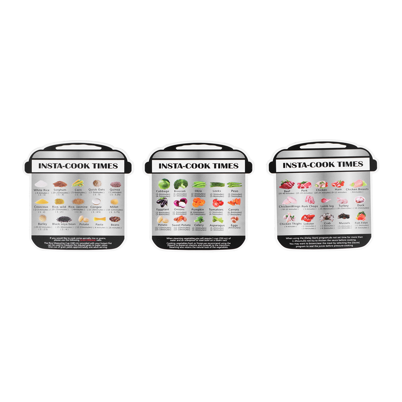 Set Mit 3 Magneten Für Schnellkochtöpfe, Garzeit-übersicht Für Fleisch, Gemüse Und Getreide, Schnelle Und Einfache Referenz
