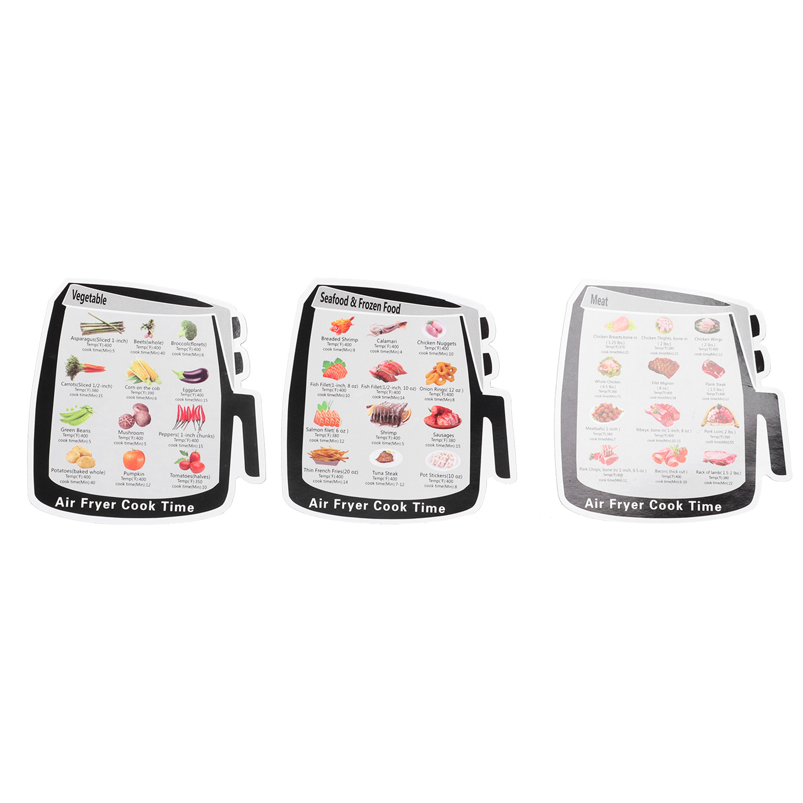 Set Mit 3 Küchenmagneten, Kochanleitung Für Tiefkühlkost (gemüse, Fleisch, Fisch), Garzeit-referenz