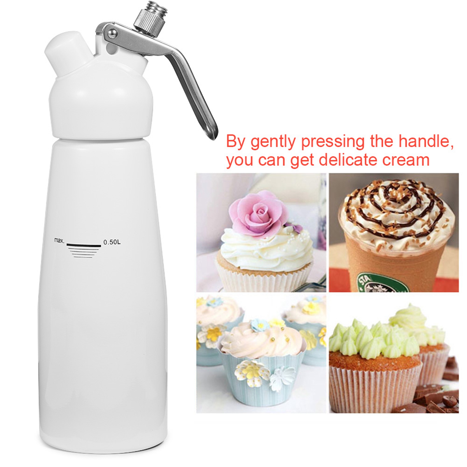 500-ml-sahnespender Aus Aluminium Mit 3 Tüllen, Mousse-schneebesen Für Desserts Und Butter, Weiß
