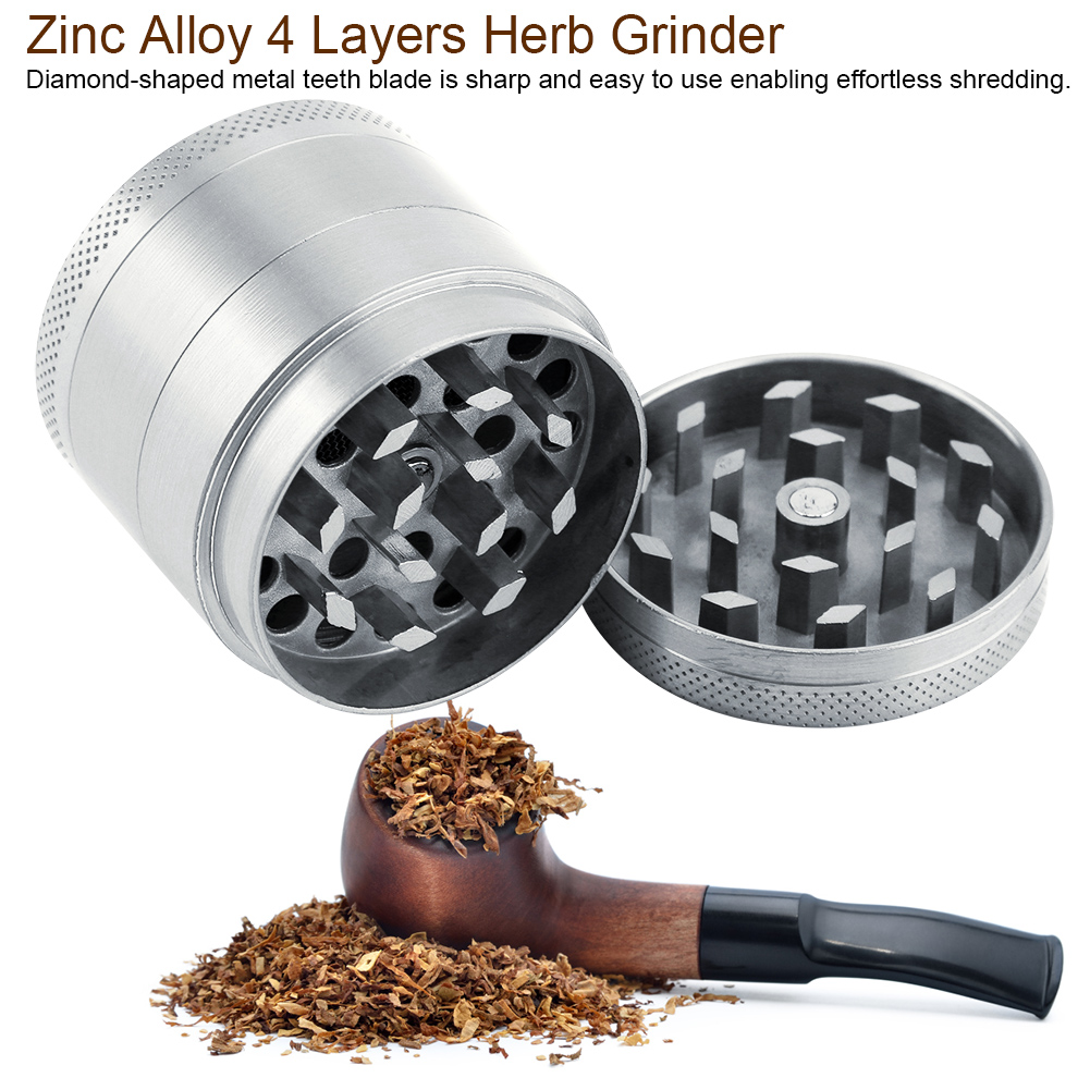 4-teilige Kräutermühle Aus Zinklegierung, Gewürzmühle Aus Silberfarbenem Metall, Handmühle Für Kräuter Und Tabak, Praktischer, Kompakter Zerkleinerer.