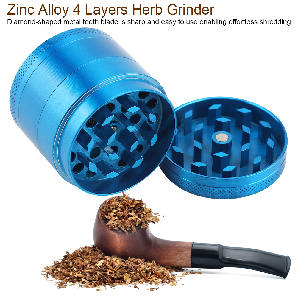 4-teilige Kräutermühle Aus Zinklegierung, Gewürzmühle Aus Blauem Metall, Handmühle Für Kräuter Und Tabak, Kompakter Zerkleinerer.