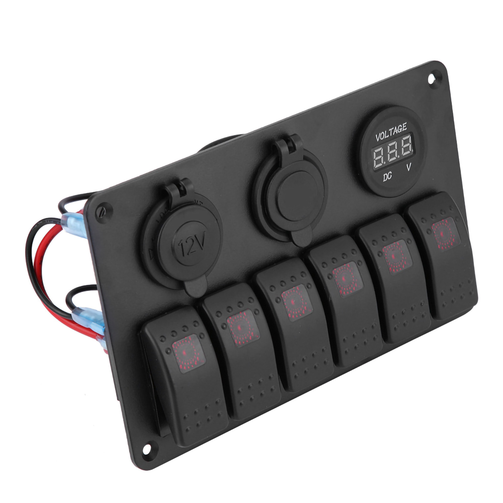 6-schalter-led-bedienfeld Für Boote, 12 V/24 V, Zwei Usb-anschlüsse, Voltmeter, Zigarettenanzünder, Rot