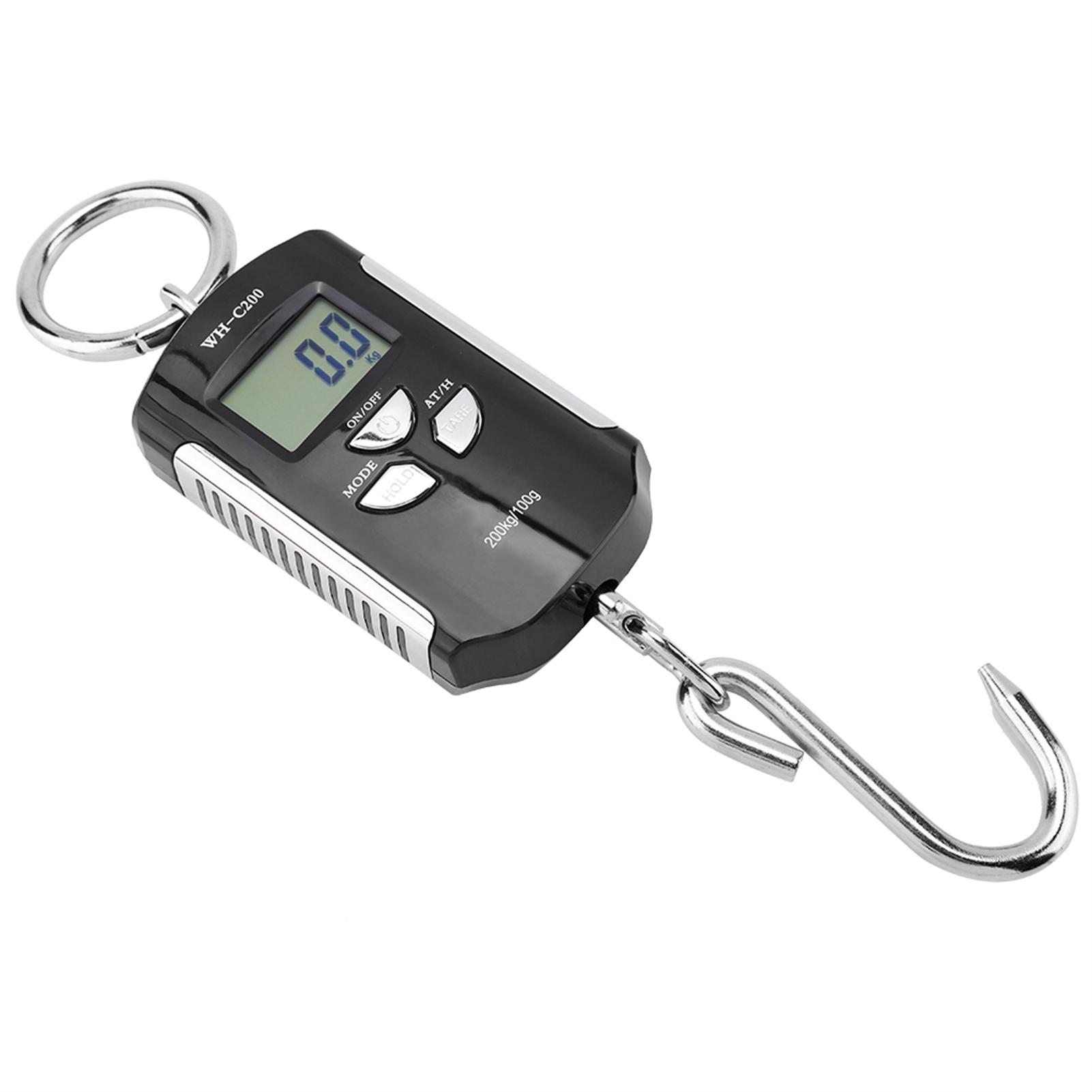 Tragbare Elektronische Hängewaage, 200 Kg Tragkraft, Hintergrundbeleuchtetes Lcd-display, Anzeige In Kg/lb/jin, Inklusive Haken, Silberner Rahmen