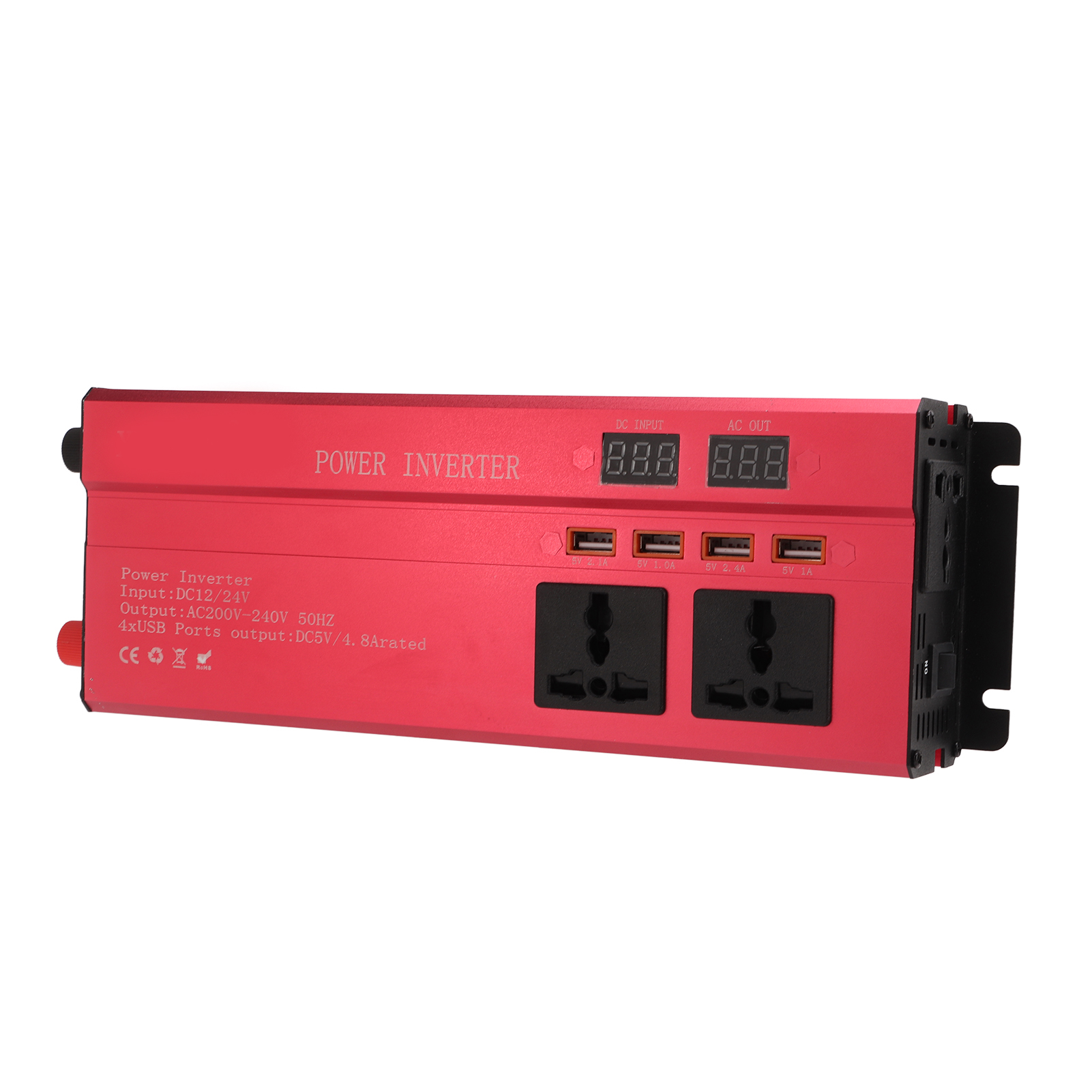 900-w-kfz-spannungswandler, Rot, 12 V/24 V Auf 220 V Wechselstromstecker Mit Led-anzeige, 3 Ausgänge, 4 Usb-anschlüsse Für Reisen Und Camping