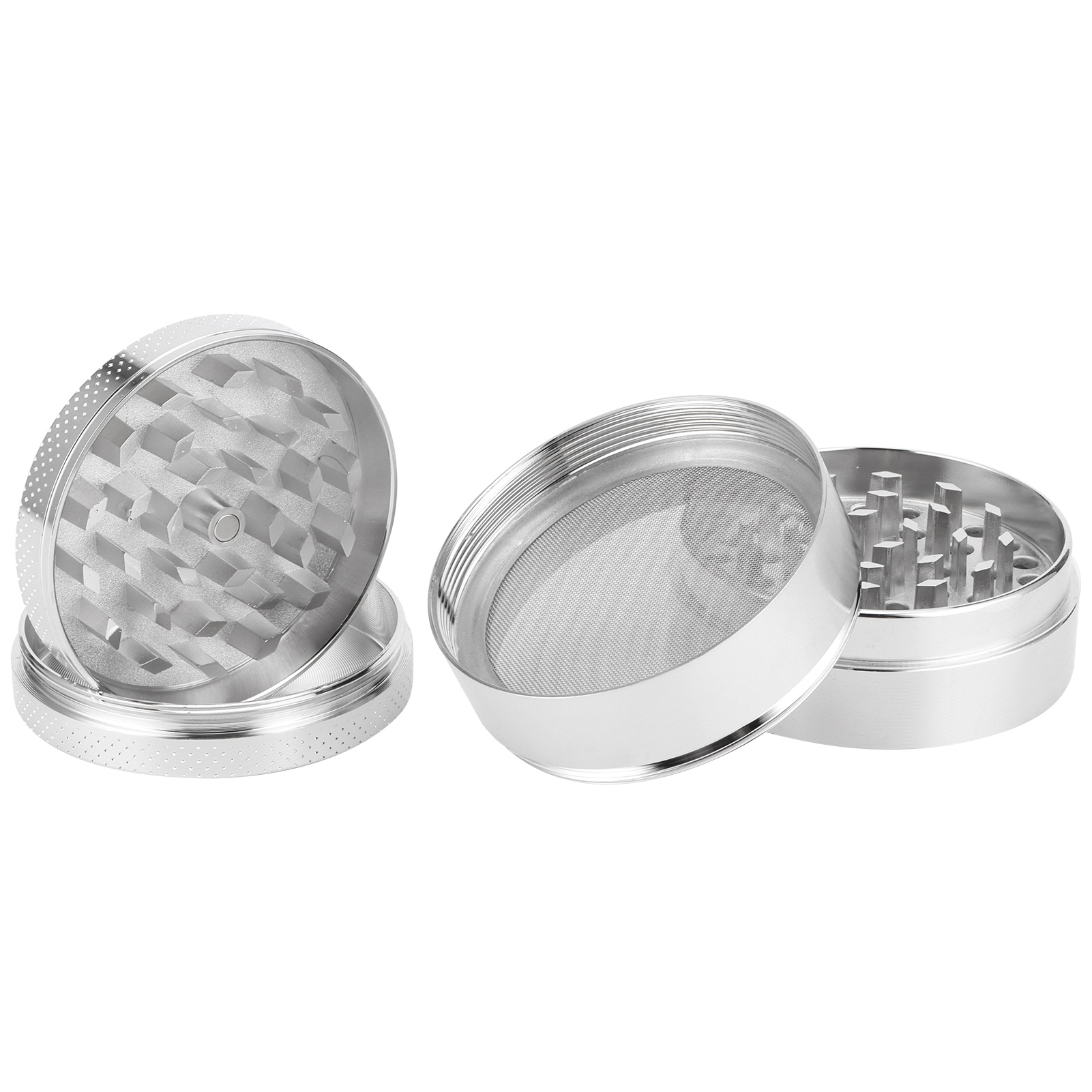 Kompakte Kräutermühle Aus Zinklegierung Mit Diamantförmigen Zähnen, Gewürzmühle Und Silbernem Mahlwerkzeug