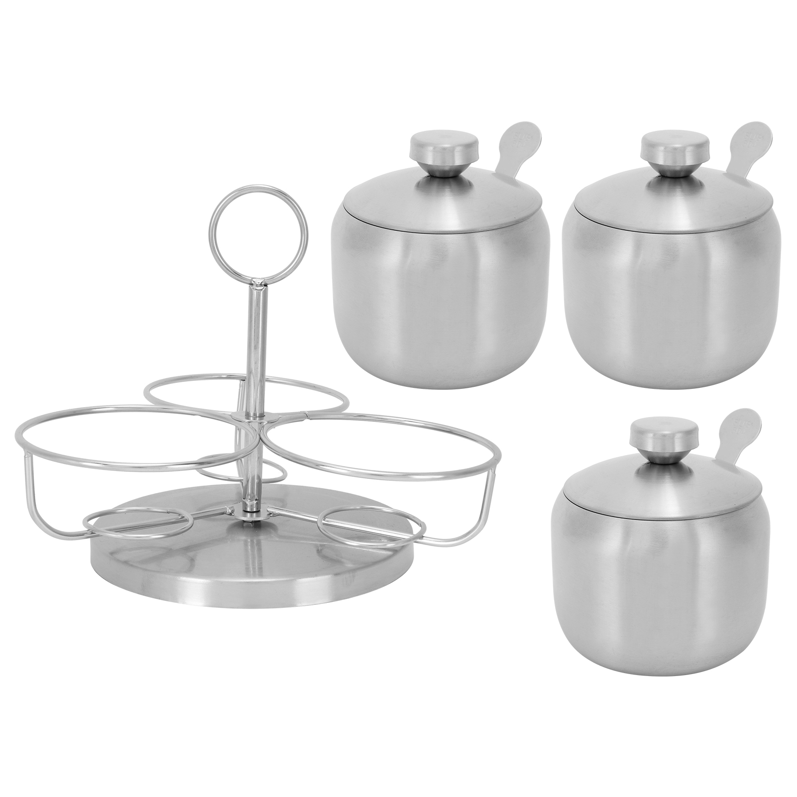 Set Aus Innovativen, Drehbaren Gewürzgläsern Mit Deckel Und Löffel, Behälter Für Salz, Zucker Und Würzmittel.