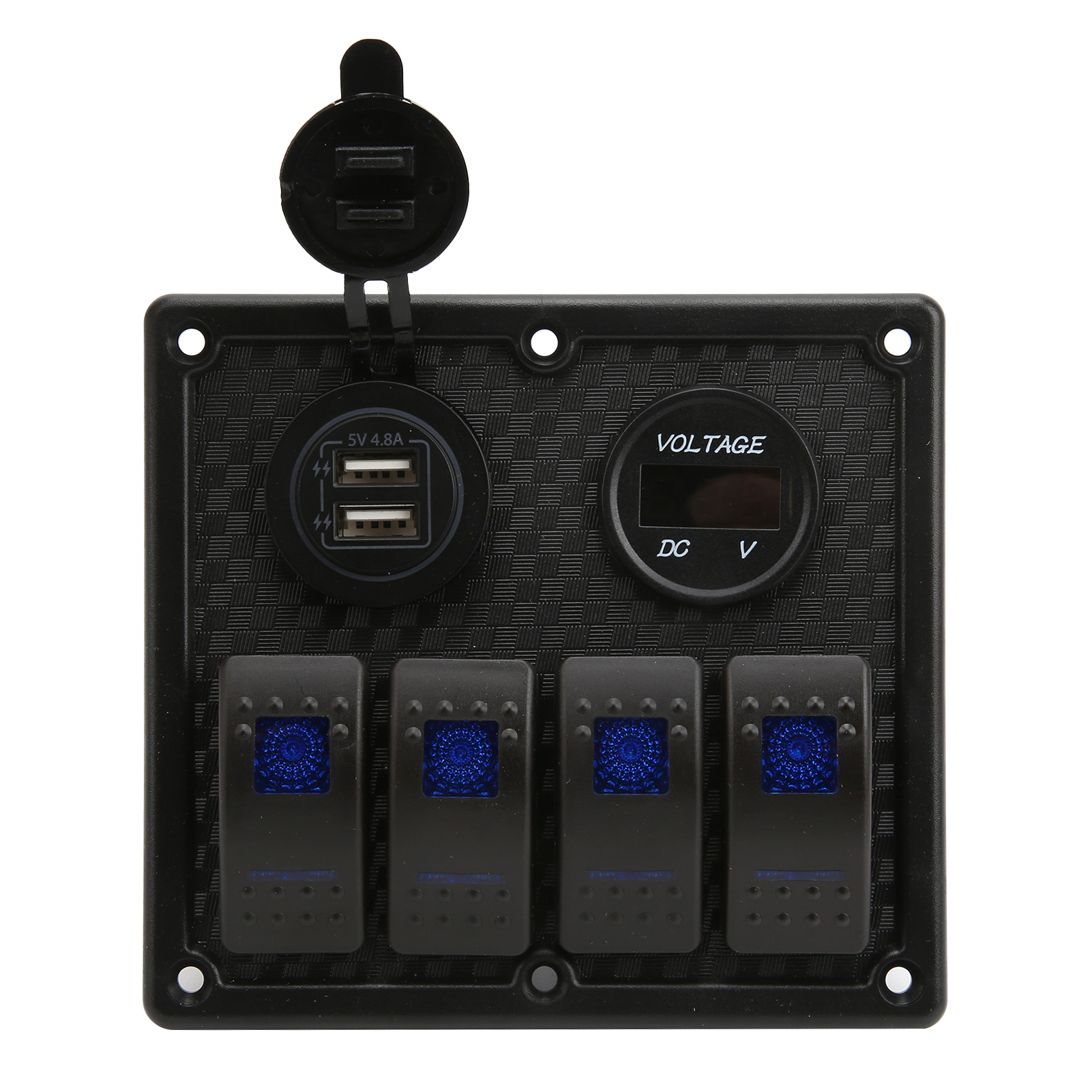 4- Und 5-poliges Wippschalterfeld Mit Voltmeter, Zwei 4,8-a-usb-schnellladeanschlüssen, Universell Für Auto, Wohnmobil, Boot, Blau