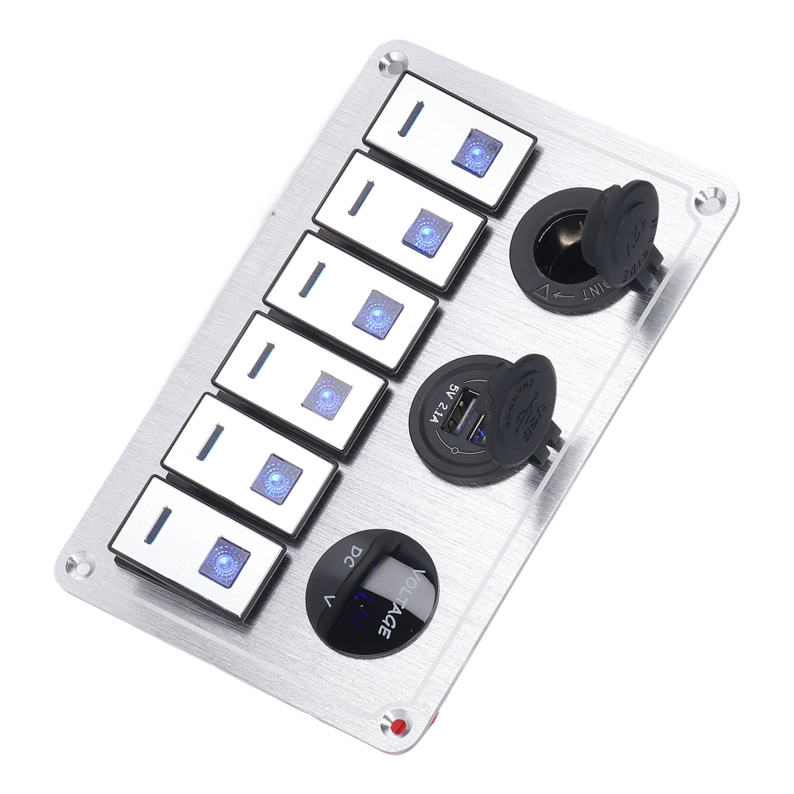 6-stufiger Blauer Led-wippschalter, 2,1-a-doppel-usb-ladegerät, Aluminium-blende Für Auto/wohnmobil