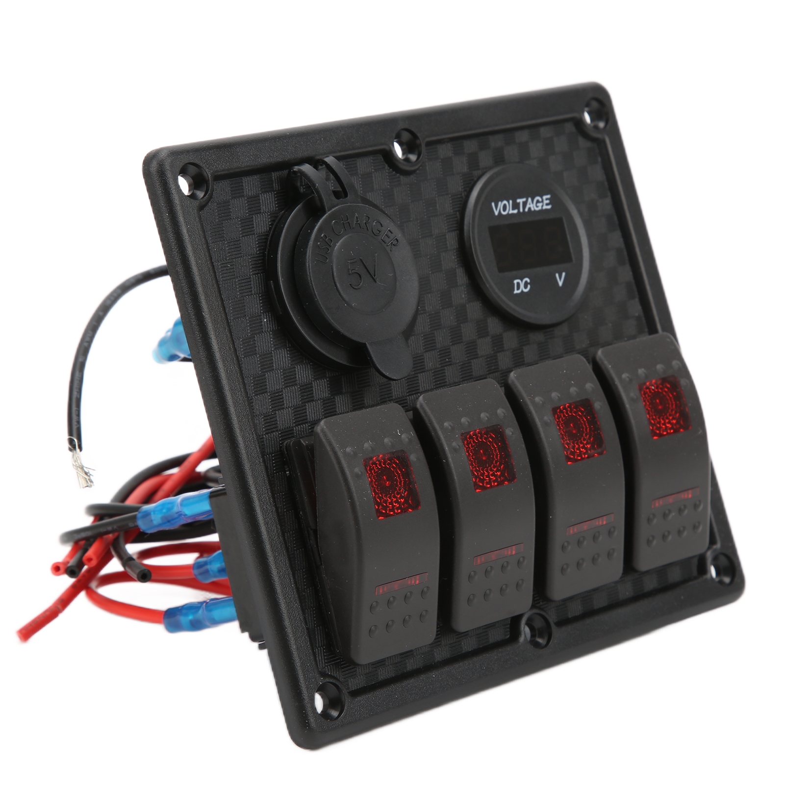 4-positionen-5-pin-wippschalterpanel Mit Voltmeter, Zwei Usb-anschlüssen Für 4,8-a-schnellladung, Universell Für Auto, Wohnmobil, Boot, Rot