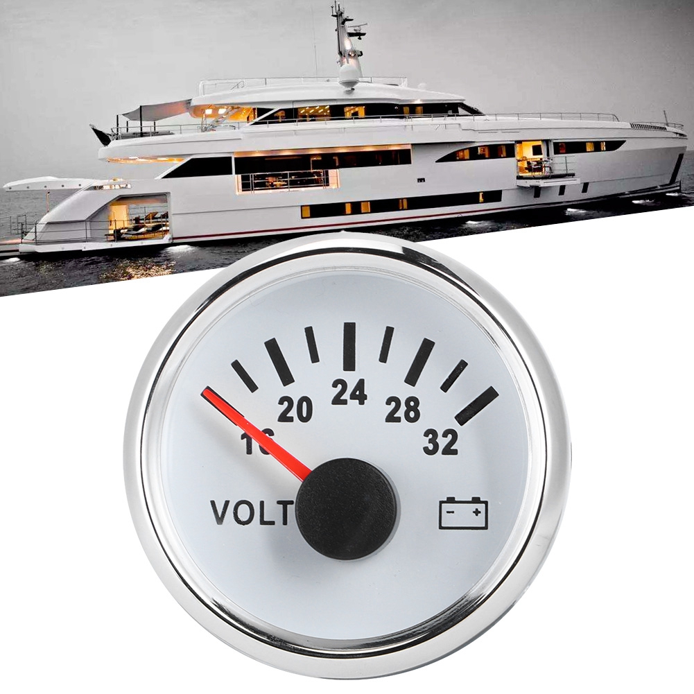 52 Mm/2 Zoll Voltmeter (18–32 V), 7-farbige Hintergrundbeleuchtung, Betriebsspannung 9–32 V, Geeignet Für Boote, Autos, Lkws, Motorräder Und Atvs, Weißes Zifferblatt, Silberne Abdeckung