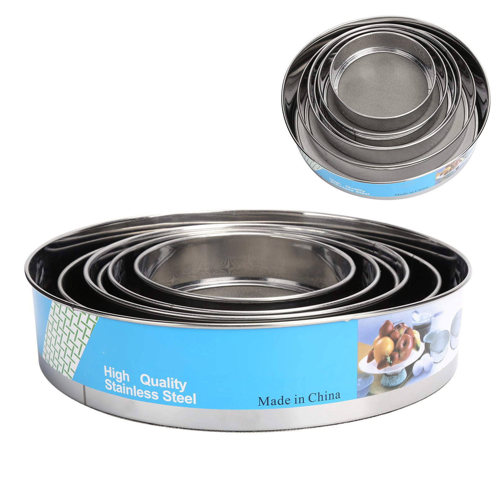 6-teiliges Edelstahl-feinsieb-set, Rundes Mehlsieb, Mehlfilter, Küchenutensilien