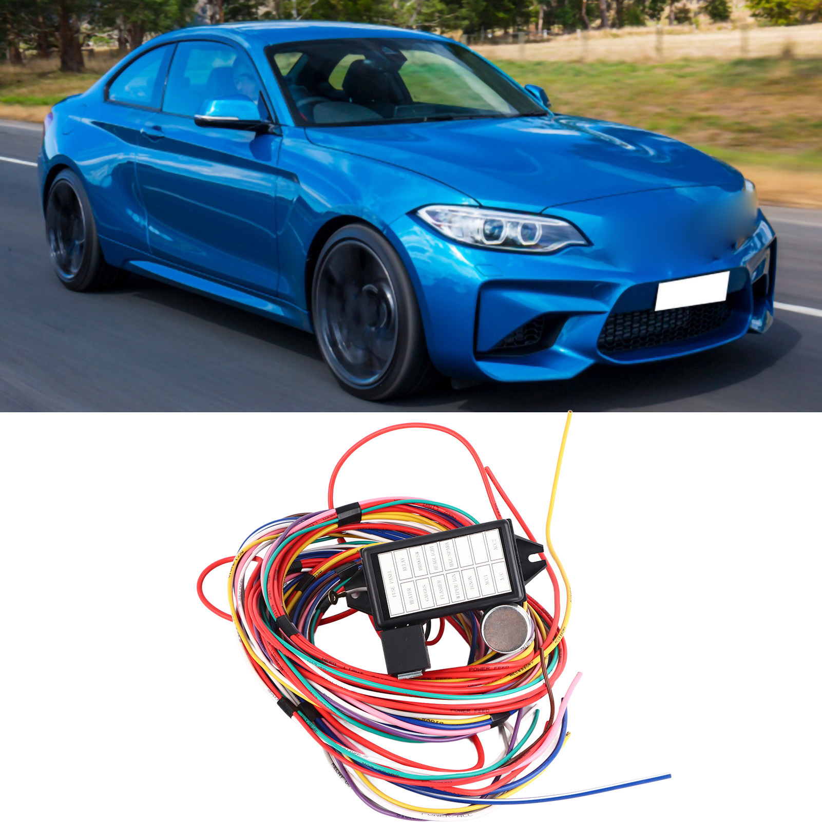 Universeller 12-kreis-autokabelbaum, Hot-rod-verkabelungssatz, Fahrzeugzubehör, Kfz-elektrokabel.