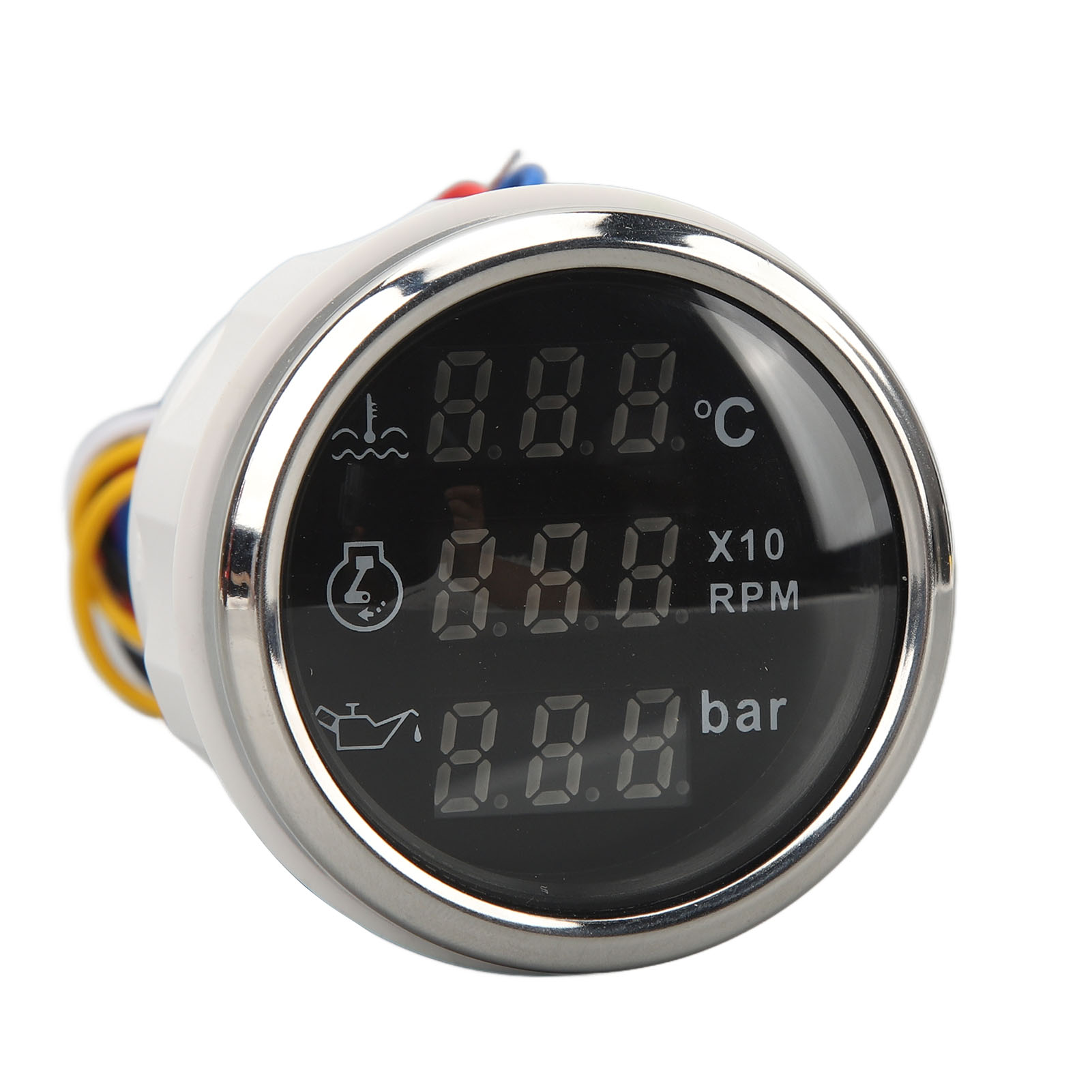Wassertemperaturanzeige, Öldruckanzeige Und Drehzahlmesser, 52 Mm, 3-in-1-digitalanzeige Für Boote, Yachten, Wohnmobile Und Angelausrüstung, 9–32 V Gleichstrom, Schwarzes Zifferblatt, Silberne Zierlei