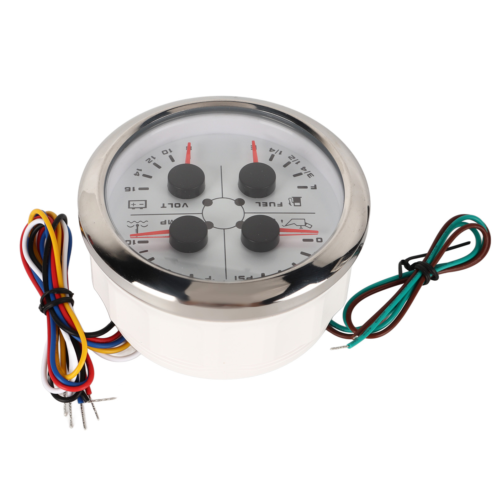 4-in-1 Multifunktionsanzeige 85 Mm: Kraftstoffstandanzeige, Öldruckanzeige, Wassertemperaturanzeige, Voltmeter (dc 9–32 V), Geeignet Für Auto, Wohnmobil, Boot, Motorrad, Weiß/silber, °f/psi