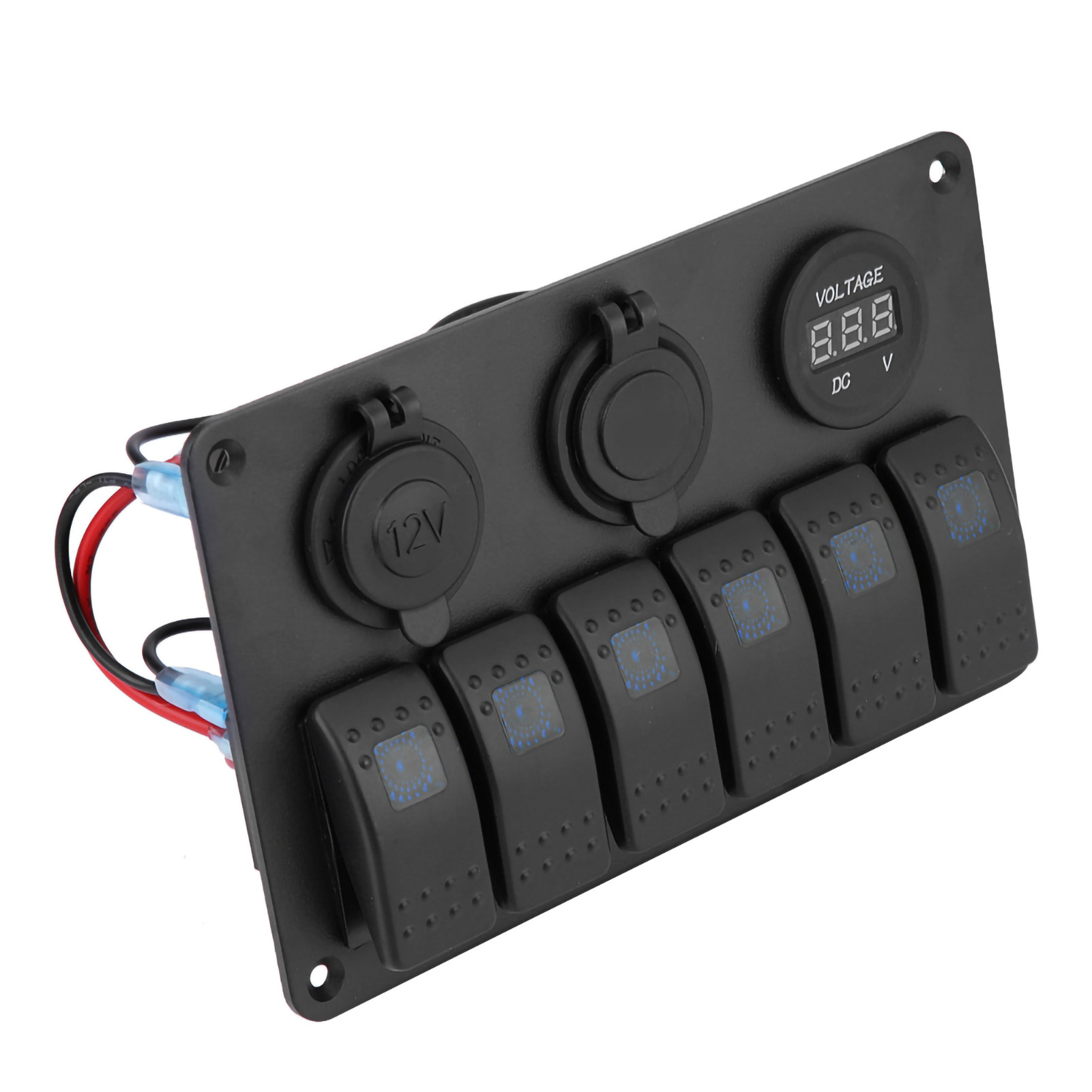 6-stufiger 12v/24v Led-wippschalter Für Auto/boot, Bedienfeld Mit Dualem Usb-voltmeter Und Zigarettenanzünderbuchse, Blau