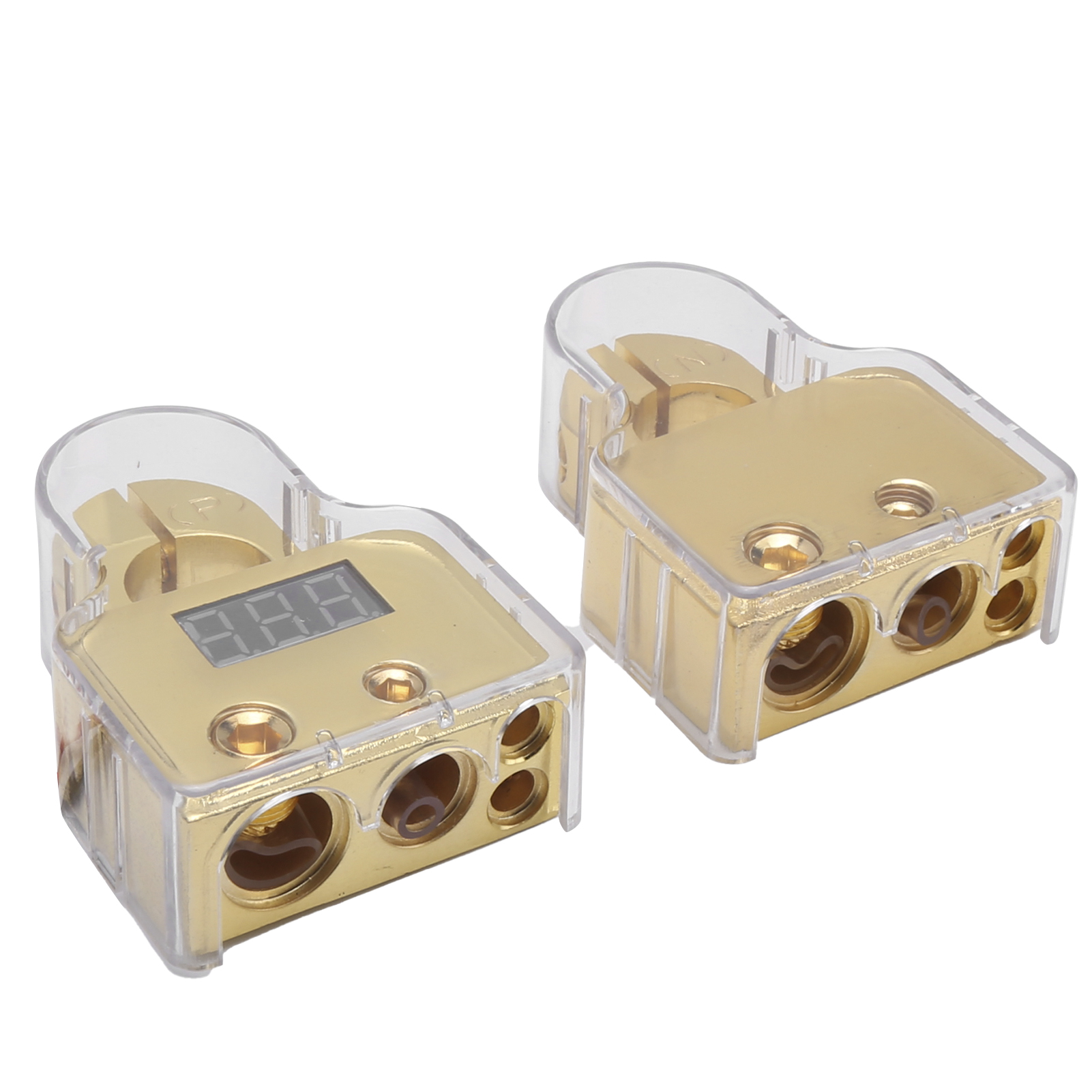Autobatterieanschluss Mit Digitalvoltmeter, Set Mit 2 Verzinnten Kupferklemmen, 0/4/8/10 Awg Kabel, Led-anzeige, Goldanschluss, Für Autos.