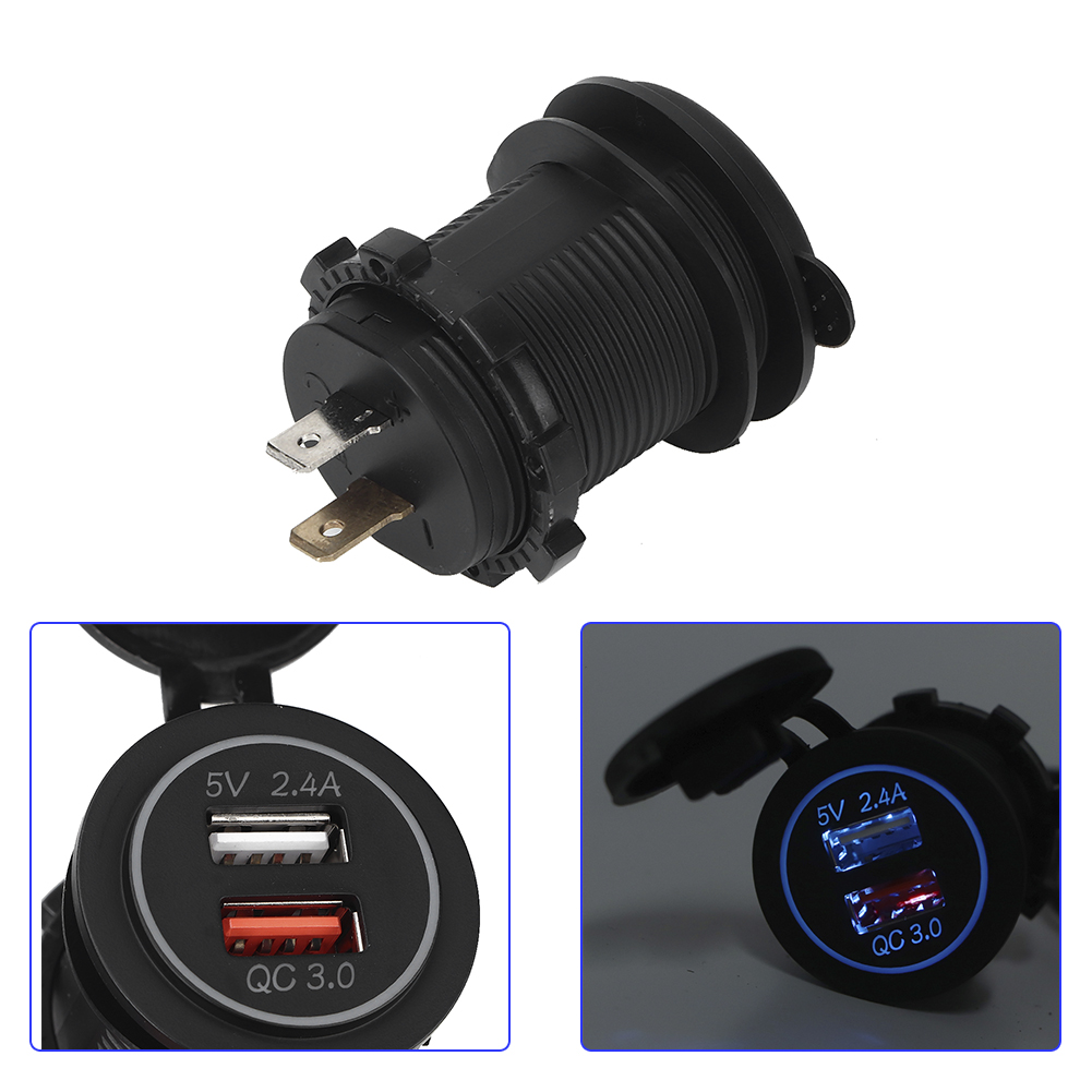 Wasserdichter Schnelllade-usb-3.0-kfz-ladeadapter Mit Zwei Anschlüssen Für Smartphones Und Tablets, Kompatibel Mit 12–24 V, Orange
