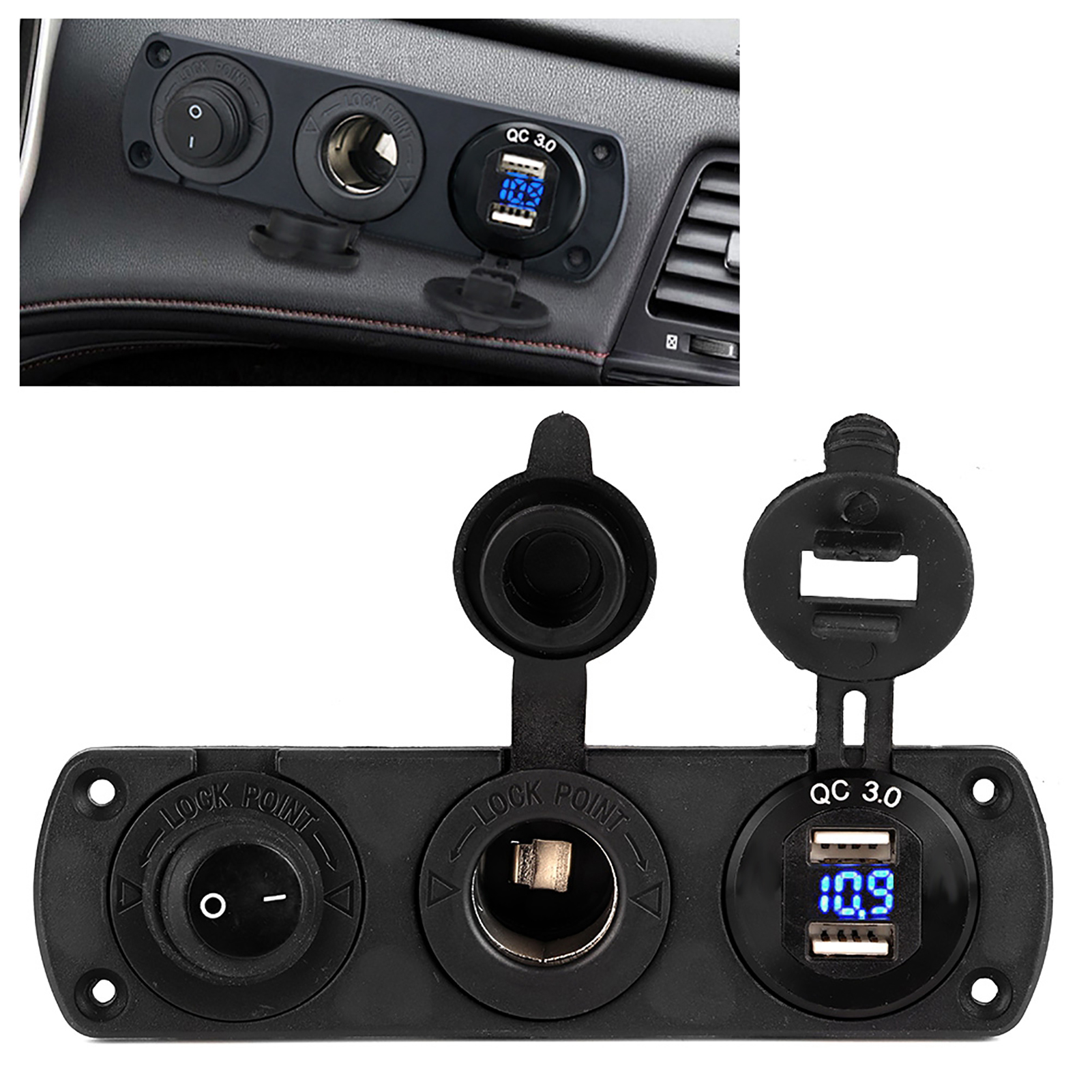 12-v-kfz-zigarettenanzünderbuchse Mit Zwei Usb-ladegeräten Und Separatem Blauen Led-schalter