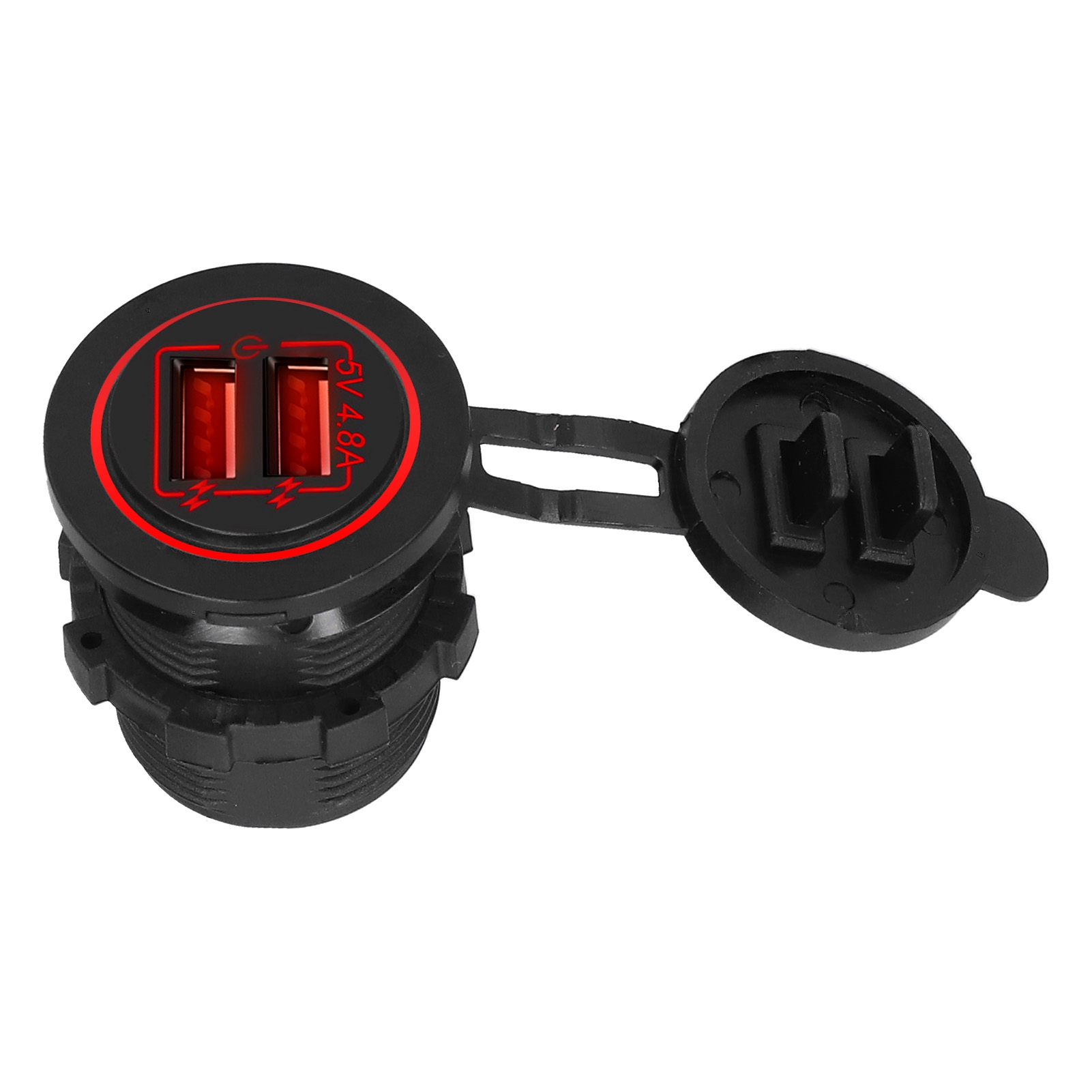 5v 4,8a Dual-usb-ladegerät Für Motorrad/auto Mit Berührungsschalter, Staubschutzkappe, Roter Led-anzeige, Universell Für Boote Und Fahrzeuge