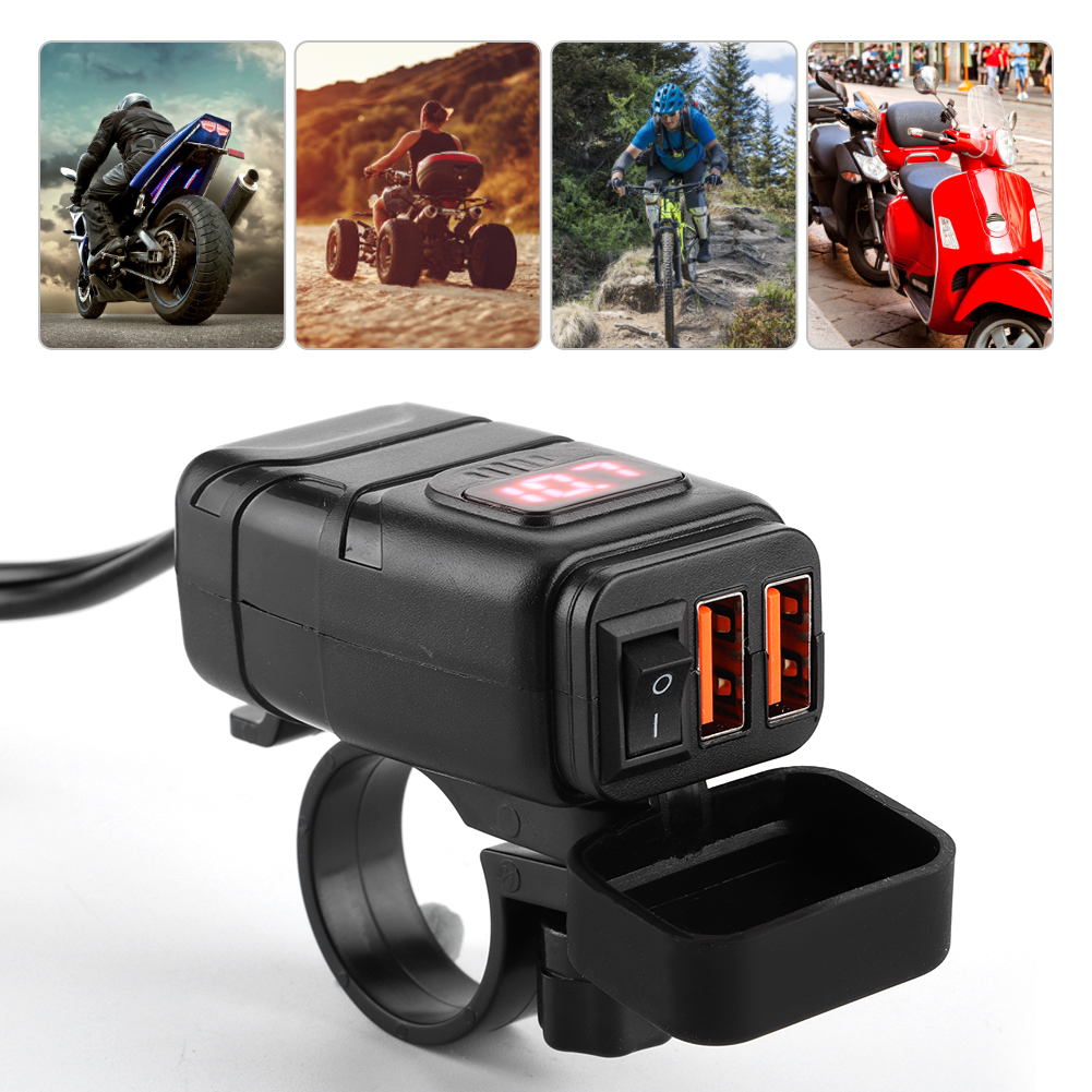 Wasserdichter, Quadratischer Dual-usb-anschluss Mit Schnellladefunktion (qc3.0) Und Aus-schalter, Led-digitalanzeige Und Voltmeter (rot)