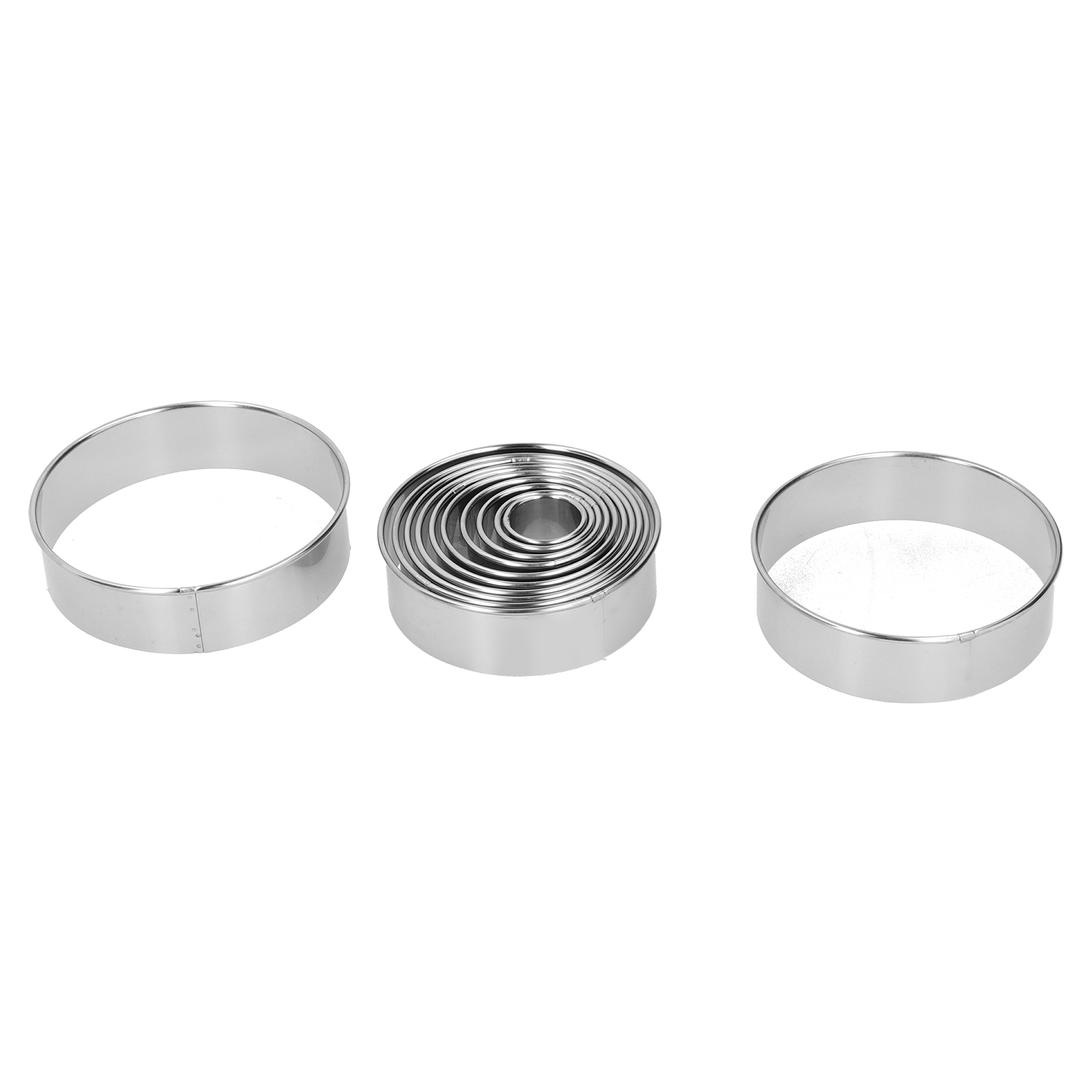 Set Mit 12 Runden Edelstahlformen Für Mousse, Kuchen, Fondant, Kekse Und Gebäck.