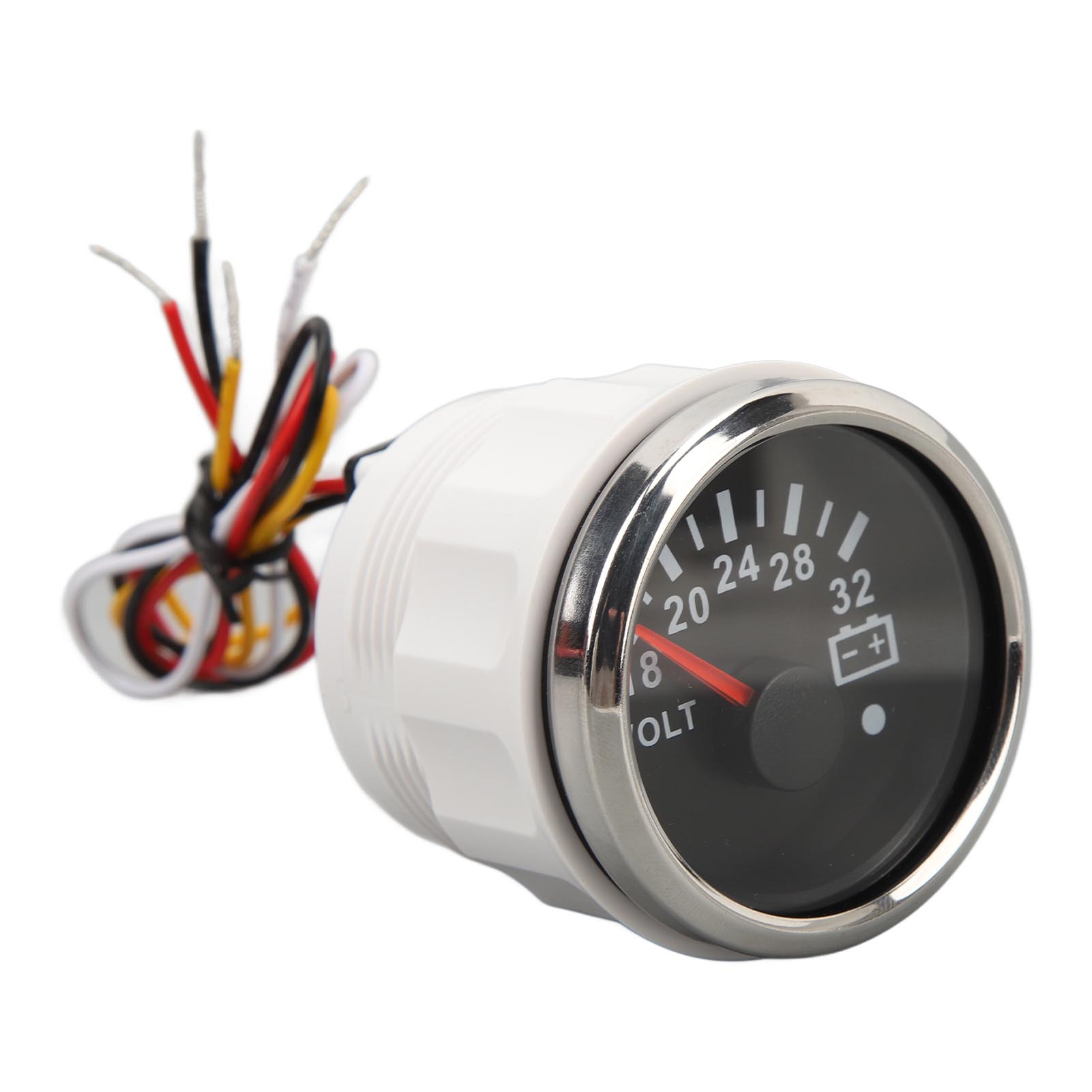 52-mm-gleichstrom-voltmeter (9–32 V), Schnelle Und Präzise Messung, Schwarzes Zifferblatt, Silberne Lünette, Für Boote, Wohnmobile, Yachten Und Fischerboote
