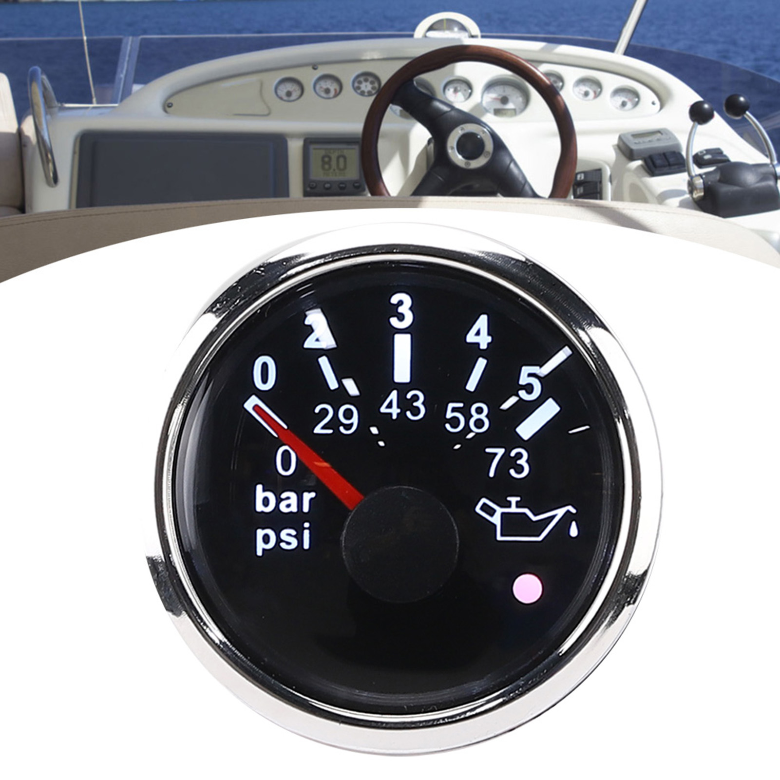 Öldruckmesser (52 Mm/2 Zoll, Schutzart Ip67), 0–5 Bar (0–73 Psi), Mit Intelligentem Alarm Für Autos, Yachten Und Boote, Schwarzes Zifferblatt