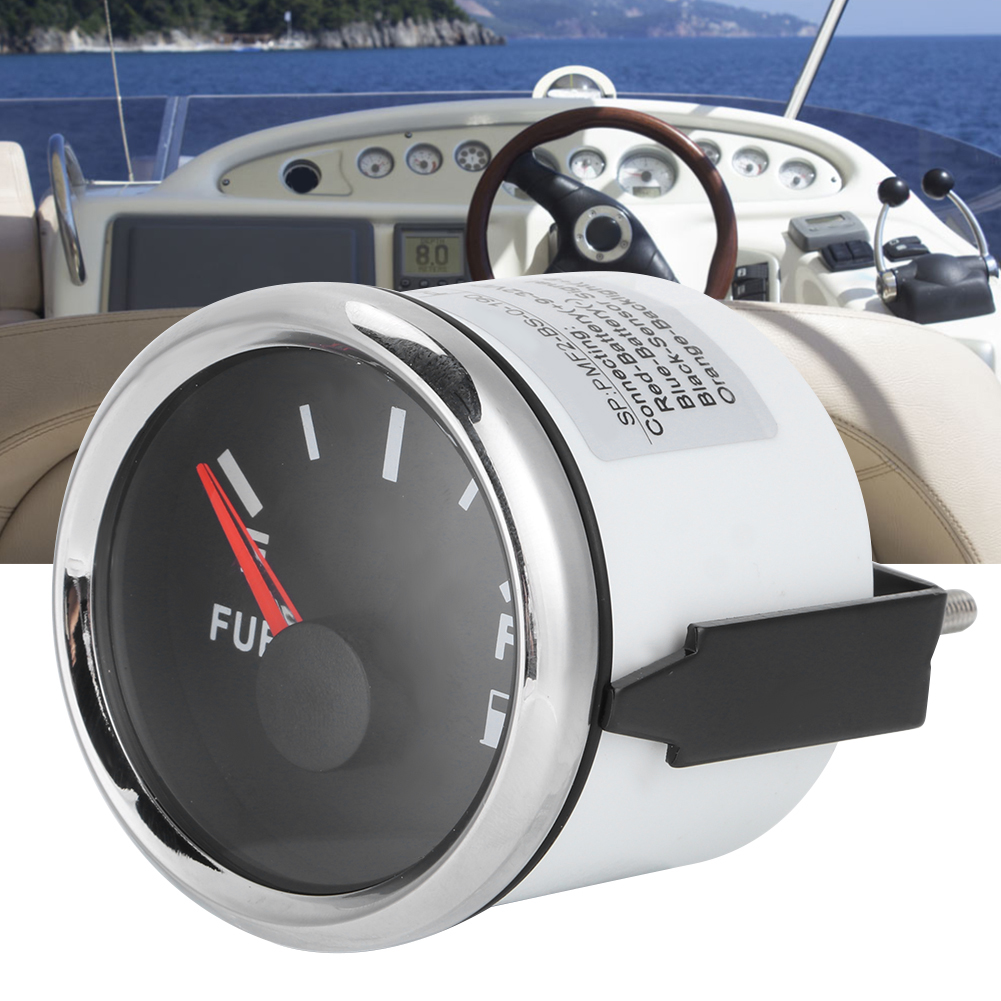 52 Mm/2 Zoll Kraftstofftank-füllstandsanzeige, 0–190 Ohm Signalzeiger, Für Boote Und Autos, Schwarzes Zifferblatt, Silberner Rahmen