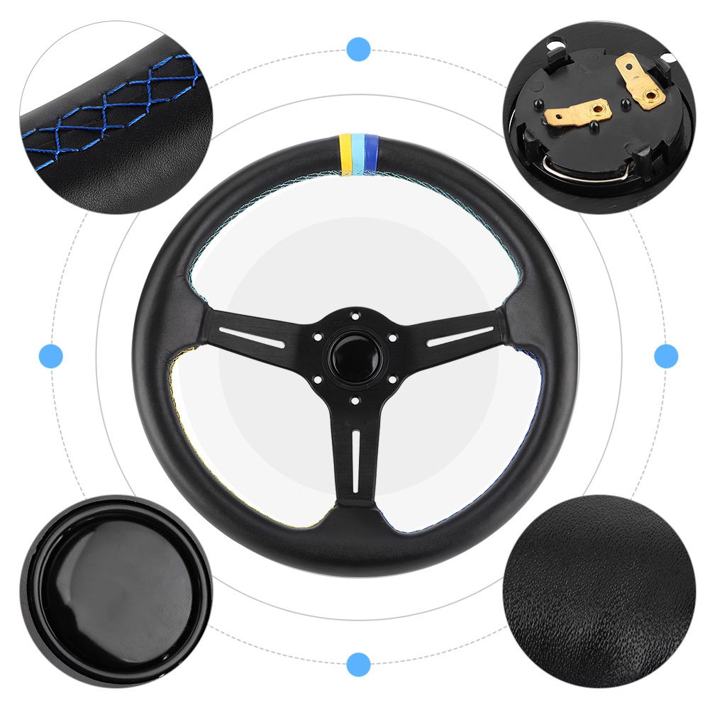 350 Mm/14 Zoll Greddy Style 6-loch Halbschalen-rennlenkrad Aus Schwarzem Leder Mit Hupe