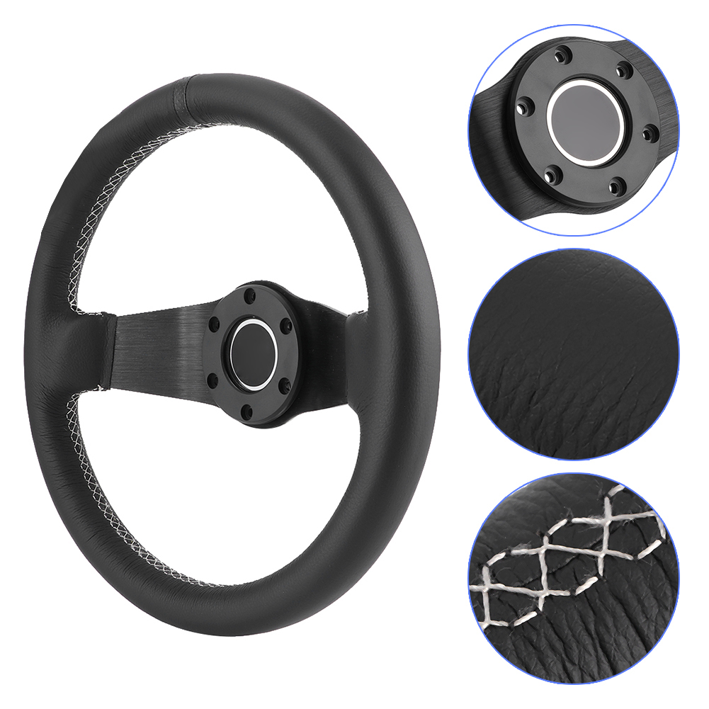 320 Mm/13 Zoll Sparco Style 6-loch Halbschalen-rennlenkrad Aus Schwarzem Leder Mit Hupe