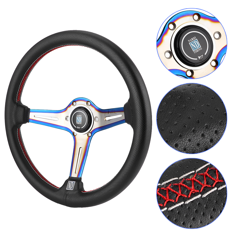 350 Mm/14 Zoll Nardi Style 6-loch Halbschalen-rennlenkrad Aus Schwarzem, Perforiertem Leder Mit Hupe