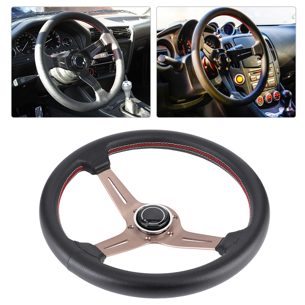 250 Mm/14 Zoll Nardi Style 6-loch Halbschalen-rennlenkrad Aus Schwarzem Perforiertem Leder Mit Hupe (modifizierte Teile)