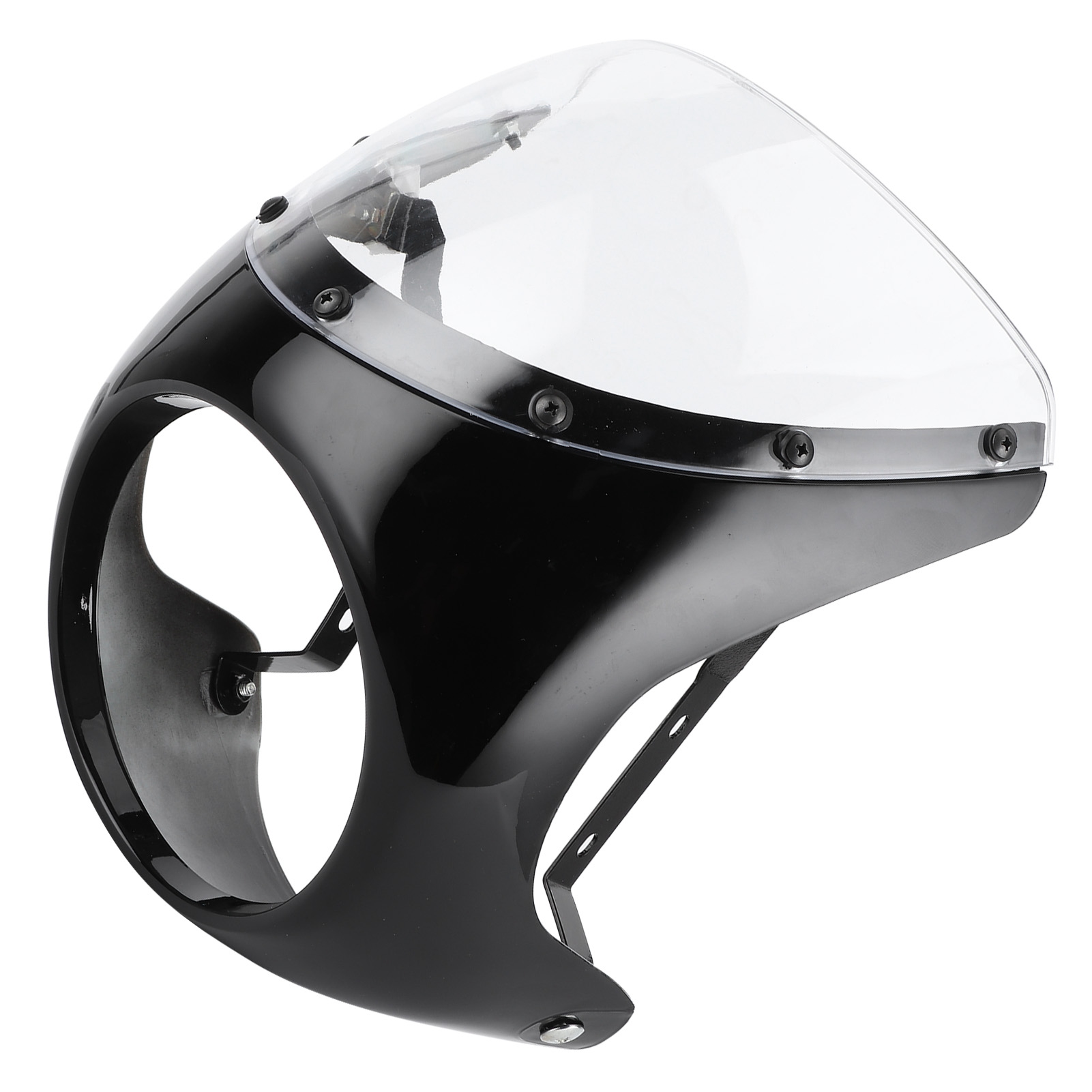 Motorrad-windabweiser, 7-zoll-scheinwerferkopf, Universell, Glänzend Schwarz, Klarglas, Windschutzscheiben-windabweiser.
