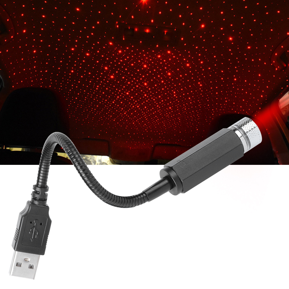 Verstellbare Sternenhimmel-autodachleuchte Mit Usb-anschluss, Romantischer Ambiente-projektor, Dekorative Lampe, Rotes Licht
