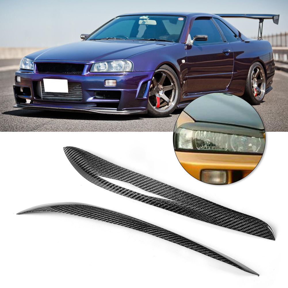 Paar Scheinwerferblenden Aus Trockencarbon Für Nissan Skyline R34 Gtr (1999–2002), Aerodynamische Scheinwerferblenden, 2-teiliges Set, Glänzend Schwarz